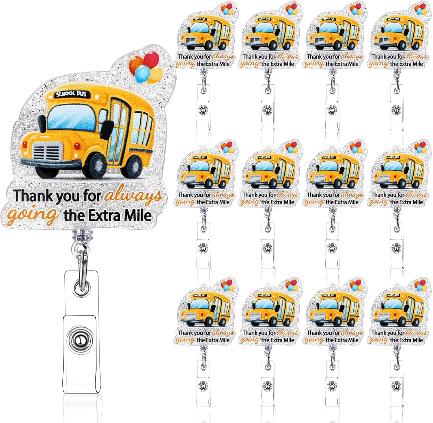 Landical 12 Pcs End of Year Graduation Gifts for School Bus Driver Thank You ID Badge Reel Retractable Badge Holders with Clip School Bus Driver Appreciation Gifts for Him(Appreciation)