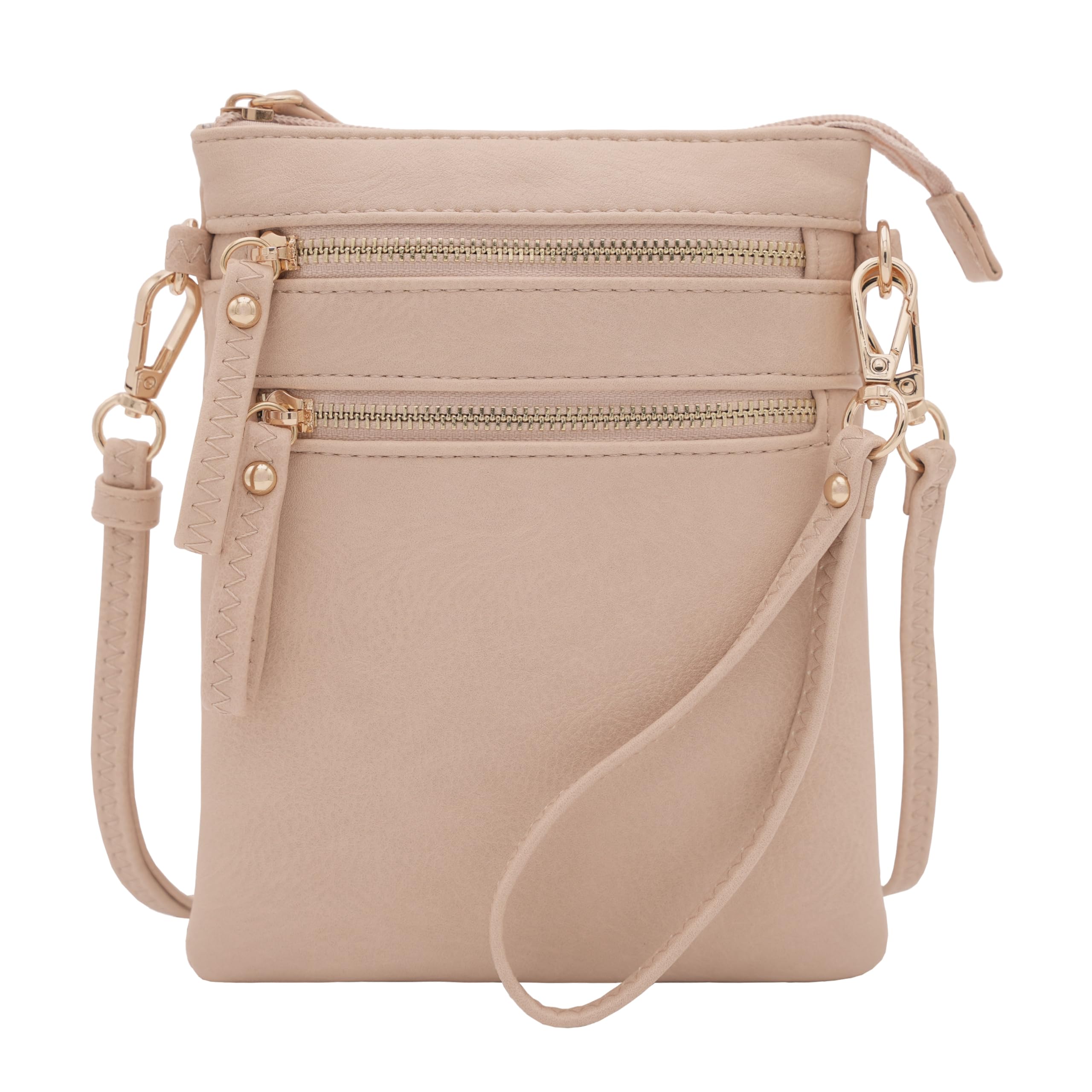 Solene Small Crossbody Bag for Women, Multi Zip Pockets with Detachable Wristlet, Lightweight Travel Purse, Cell Phone Pouch