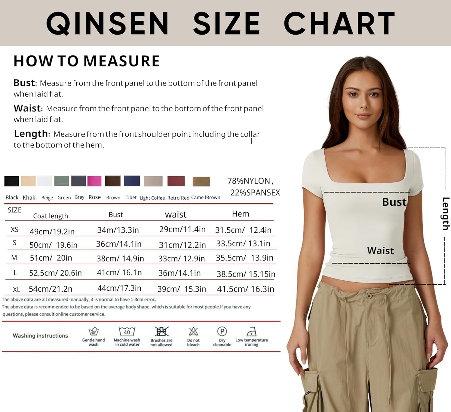 QINSEN Women's Square Neck Short Sleeve Double-Layer Tops Basic Slim Fit Going Out T Shirt - Image 5