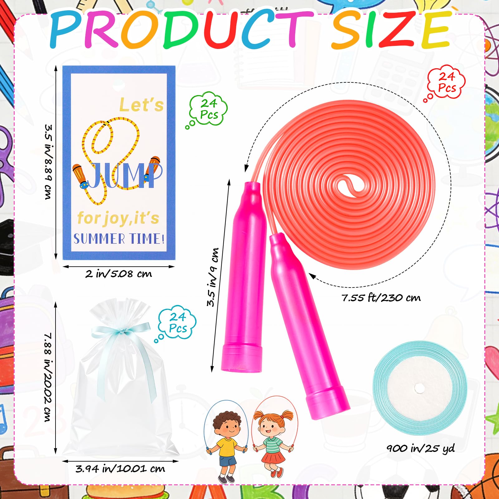 Springseile zum Jahresende, 24 Stück, 2,5 m, verstellbar, bunt, Kunststoff, verstellbares Springseil für Preise, Sommer, Abschlussfeier, Party, Belohnung, Outdoor-Sport