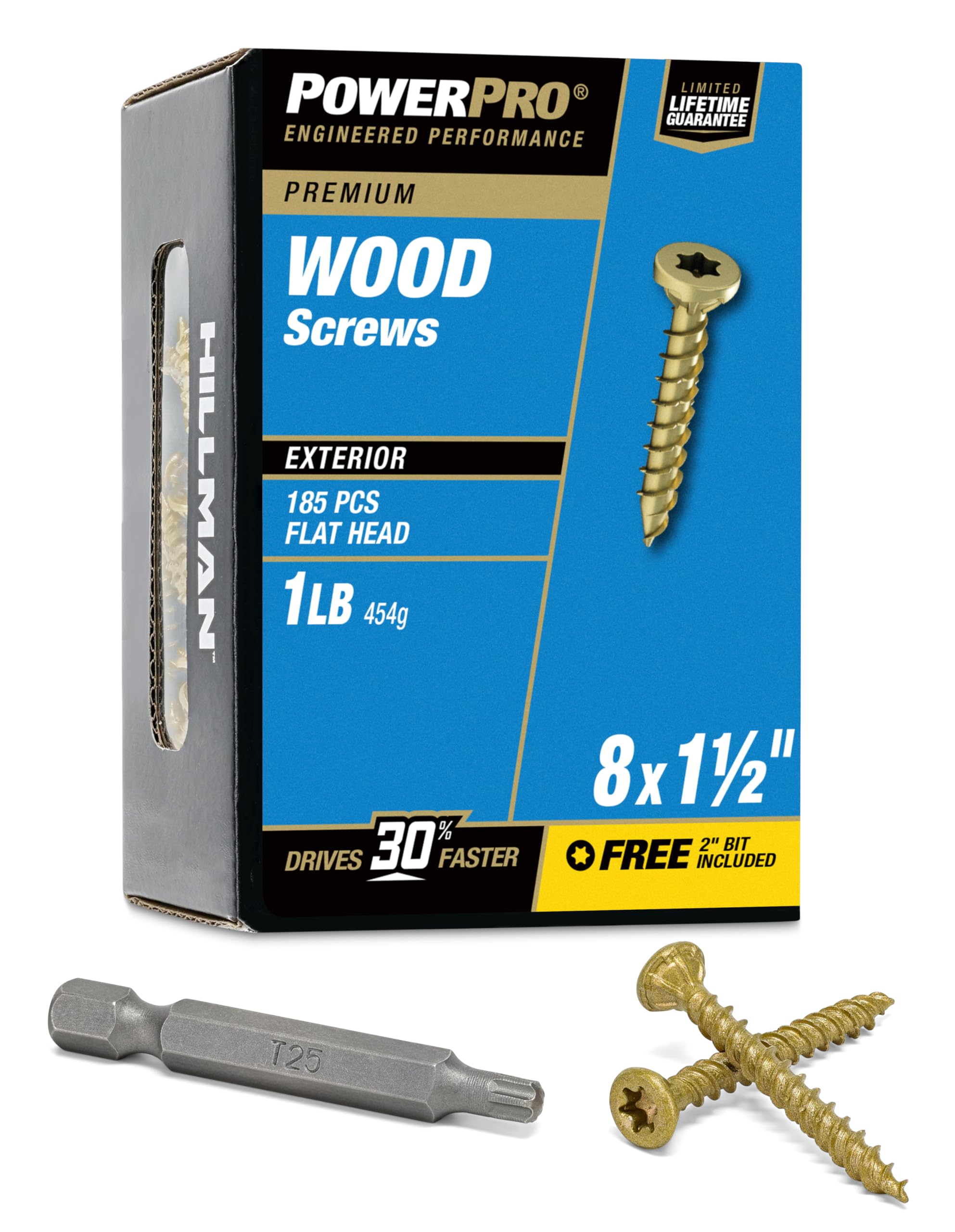 Power Pro 48595 Wood Screws, #8 x 1-1/2", Premium Outdoor Deck Screws, Rust Resistant, Epoxy Coated Bronze, 1lb Box, 203 pcs