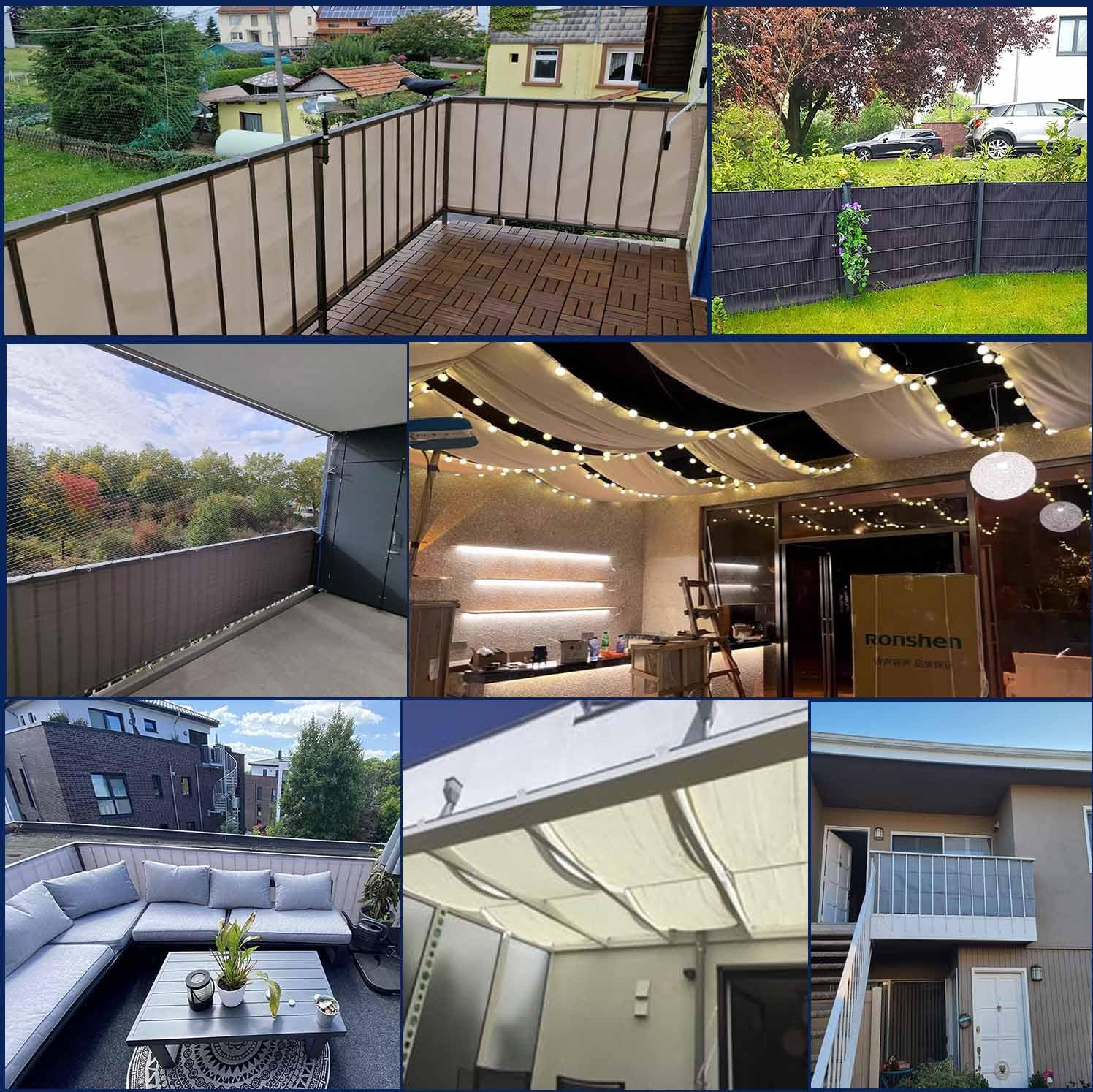 Funda para balcón sin taladrar, resistente a los rayos UV y al viento, 100 % poliéster, 160 g/m², verde, 125 x 1300 cm, ideal para barandilla de balcón, patio y jardín, accesorios de fácil instalación