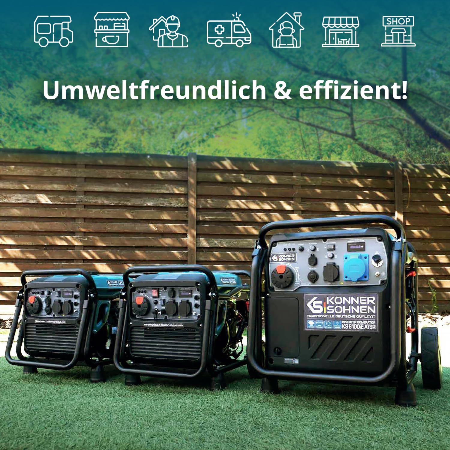 Könner & Söhnen KS 8100iE 1/3 ATSR Inverter-Stromerzeuger 8,5 kW, für Einphasen- (230V) und Dreiphasenbetrieb (400V), Benzin Generator Stromerzeuger mit ATS-Anschlussmöglichkeit
