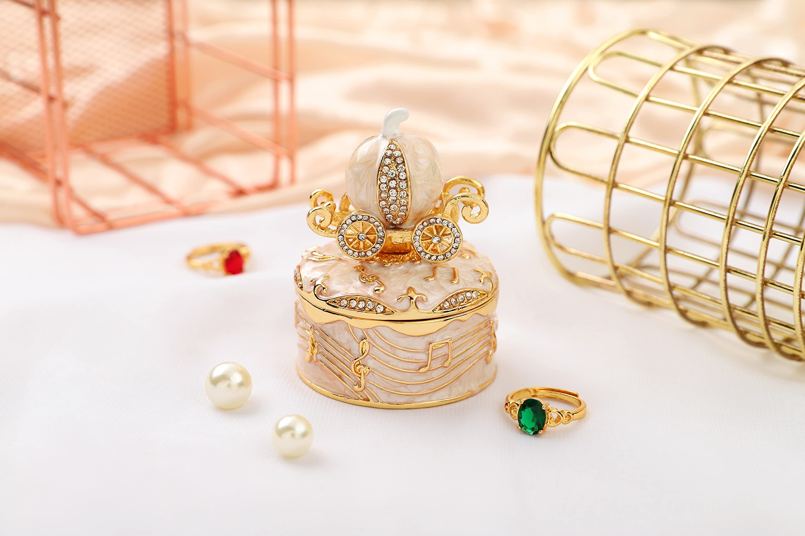 QIFU Hand Painted Pumpkin Carriage Style Trinket Box, Elegant Jewelry Box, Jewelry Presentation box