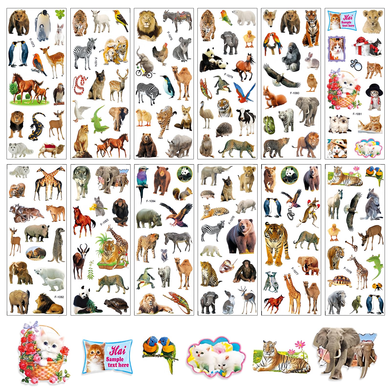 Litinliv 12hojas Pegatinas 3D de Animales Stickers, Pegatinas de Animales Realistas, pegatinas de animales coloridas e impermeables, Pegatinas hinchadas 3D,Pegatinas para Scrapbooking