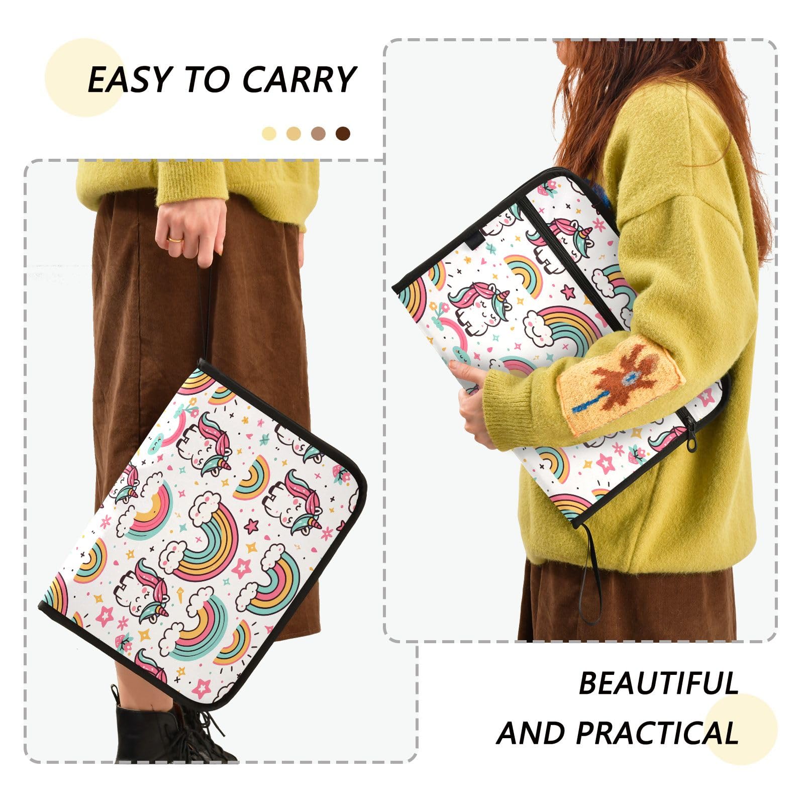 Cute Pattern with Rainbow and Unicorns 13 Pocket File Organizer Expanding File Folder with Front Pouch Portable Business Fire Storage Document Organizer Folder with Zipper - Image 4