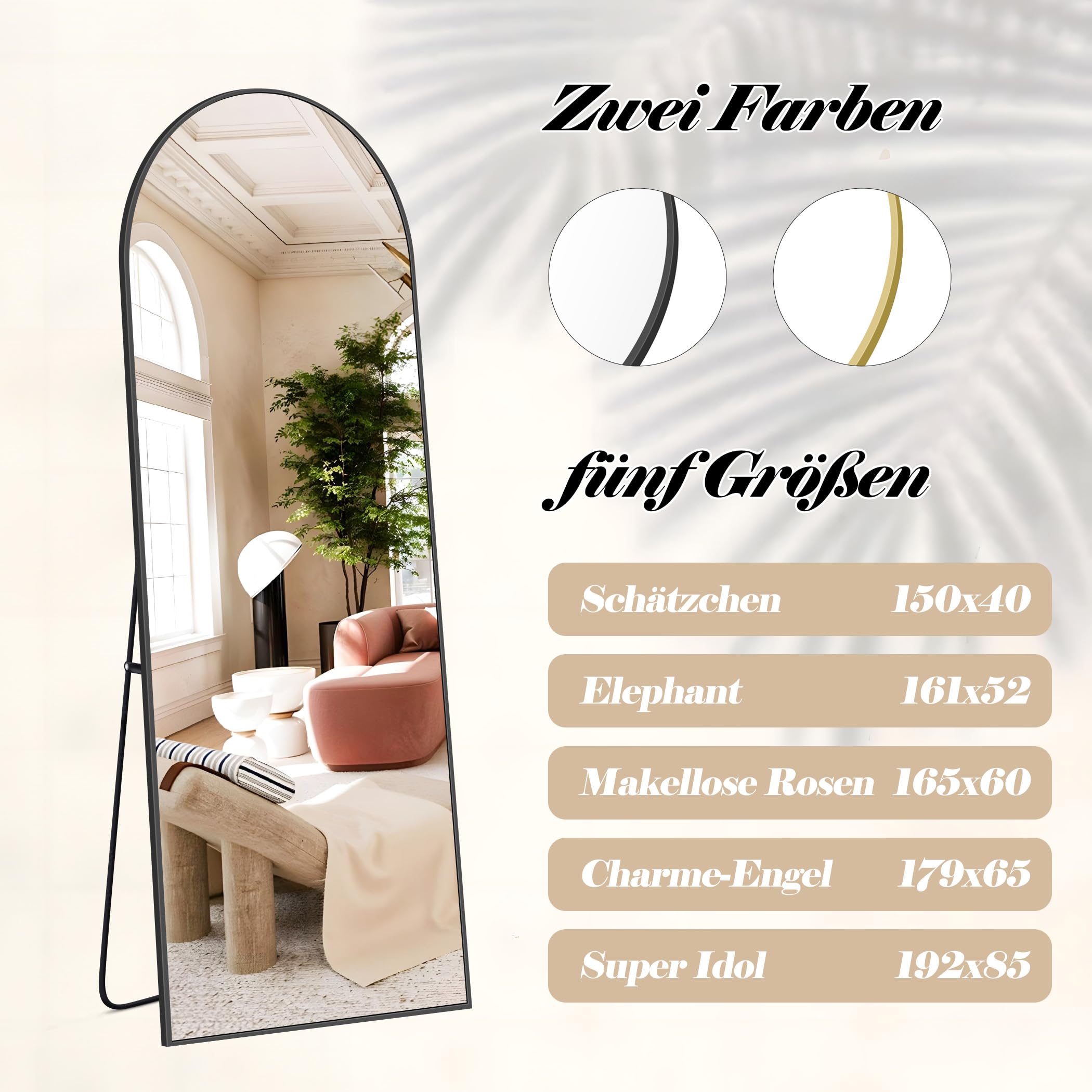 Specchio da Terra, 179 x 65 cm Specchio ad Arco con Cornice in Alluminio Nero per Bagno, Camera da Letto, Ingresso e Corridoio