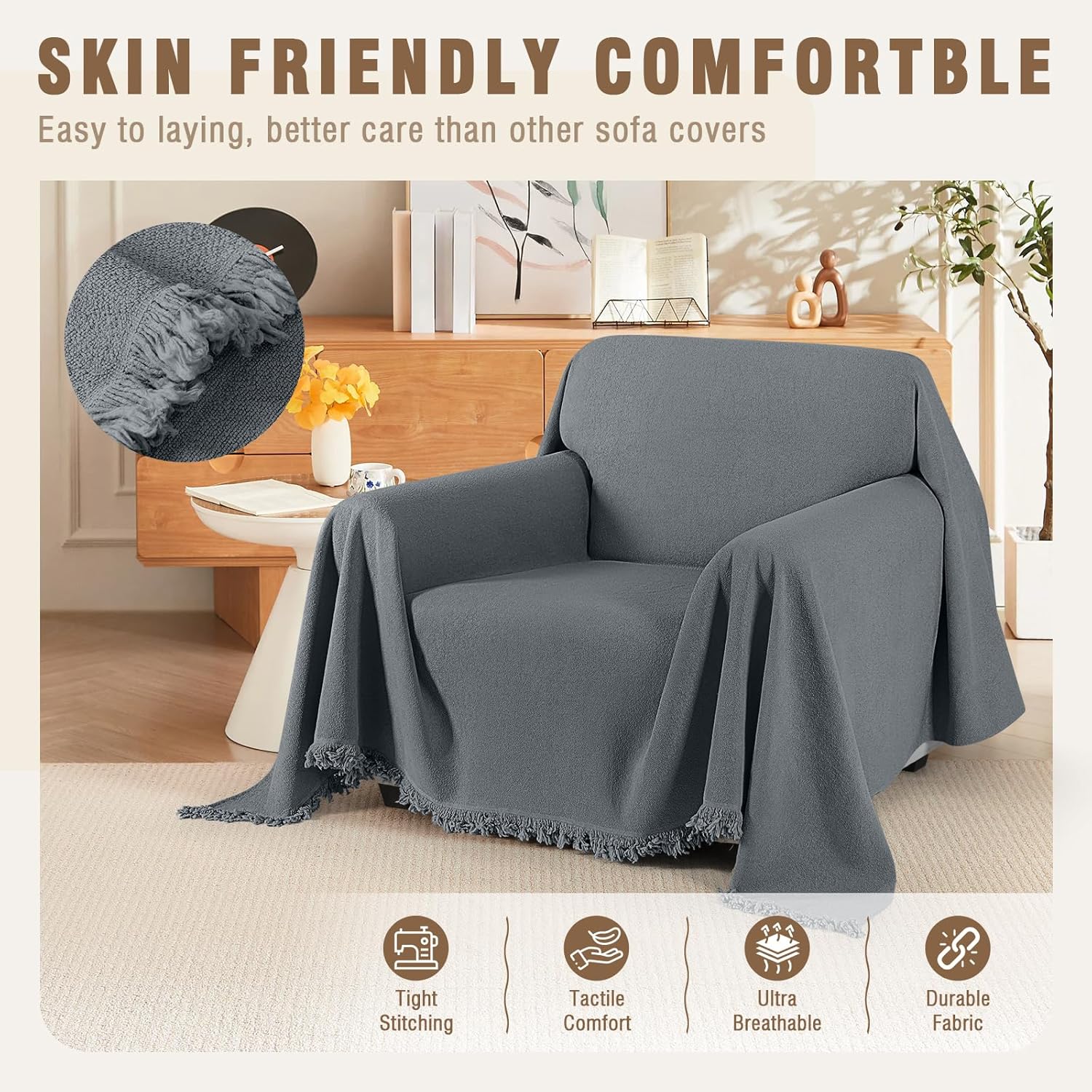 TAOCOCO Armchair Sofa Slipcover Thick Durable Couch Cover Blanket for Recliner Sofa 1 Cushion Washable Pet-Friendly Chair Couch Slipcovers Living Room Furniture Protector (71''x71'' Dark Grey)