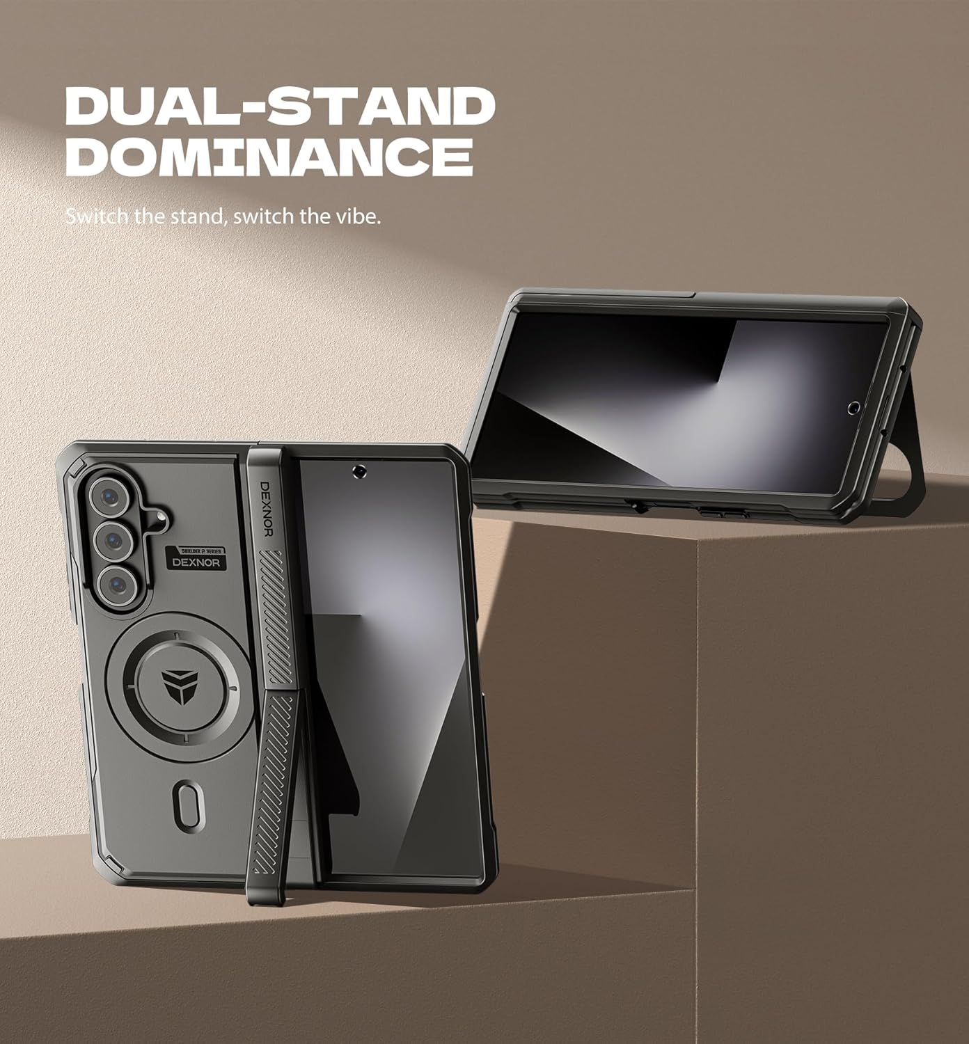 Dexnor Magnetic for Samsung Galaxy Z Fold 7 Case with Dual Kickstands & Front Screen Protector & Hinge Protection, Compatible with MagSafe, Full-Body Rugged Protective Cover Bumper Cases,6.5" Black - Image 4