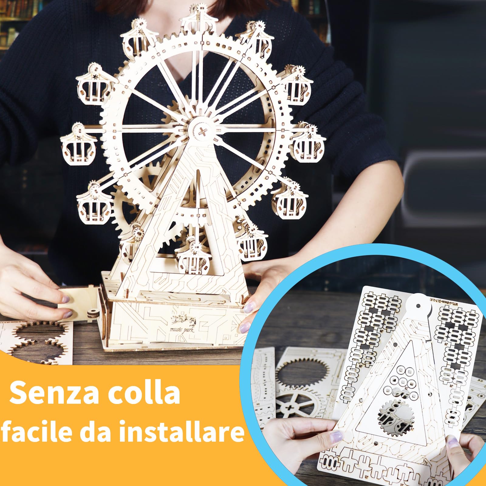 Music Park Puzzle 3D Legno Ruota Panoramica Steampunk - Kit Fai Da Te Creativo Adulti Con Carillon, Passatempo Per Adulti, Regalo Di Compleanno