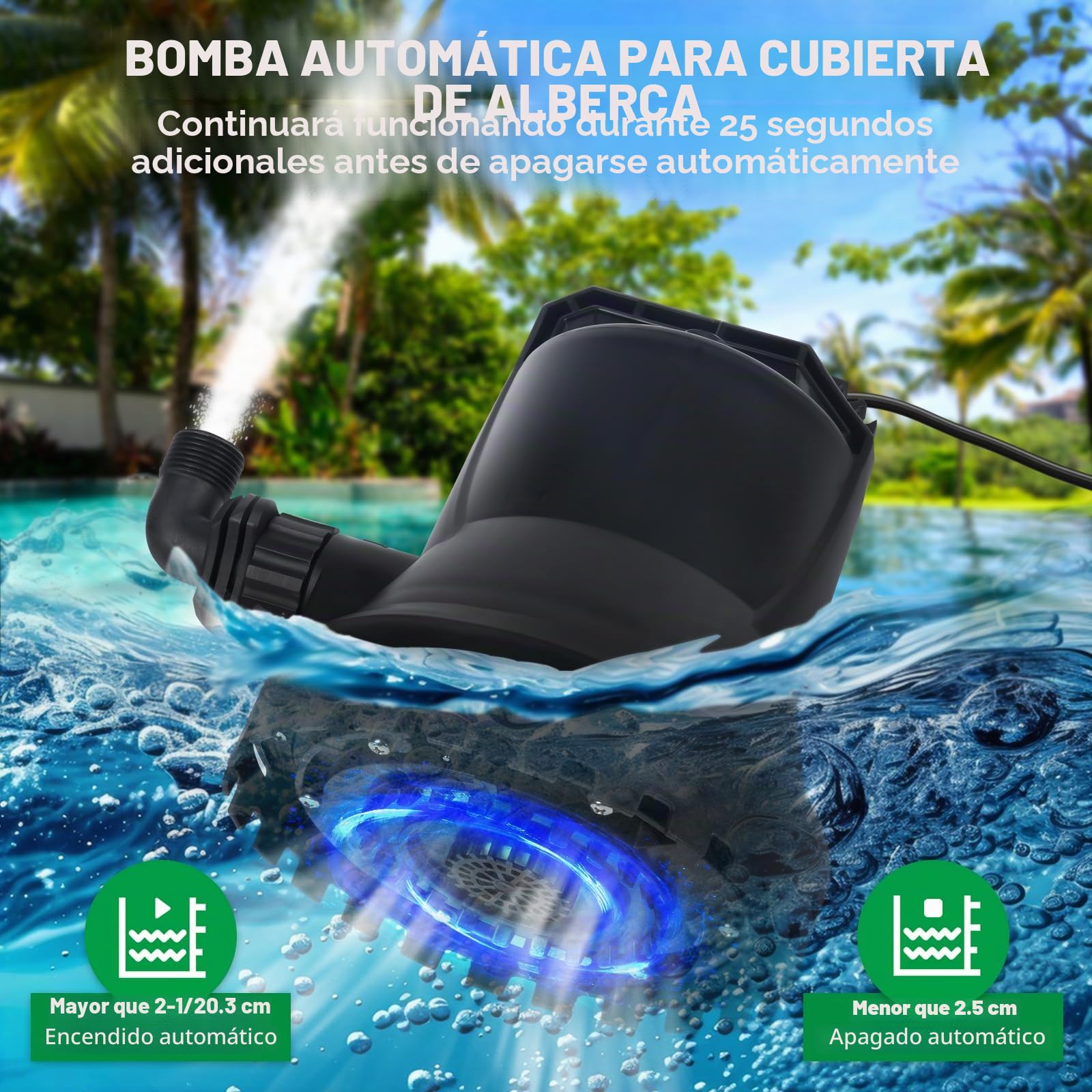 Bomba de agua sumergible de 400 W, 8000 l/h, para estanques de jardín, piscinas y sótanos, con encendido/apagado automático
