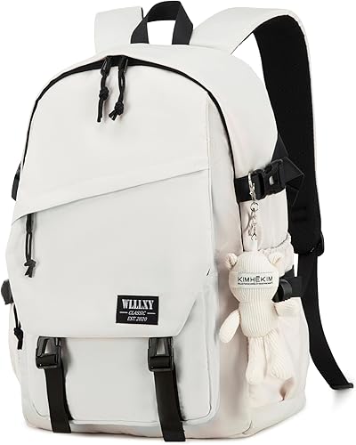 Caoroky knight Mochila universitaria para laptop para hombres y mujeres, mochila grande para viajes, Blanco sucio, Mochila casual