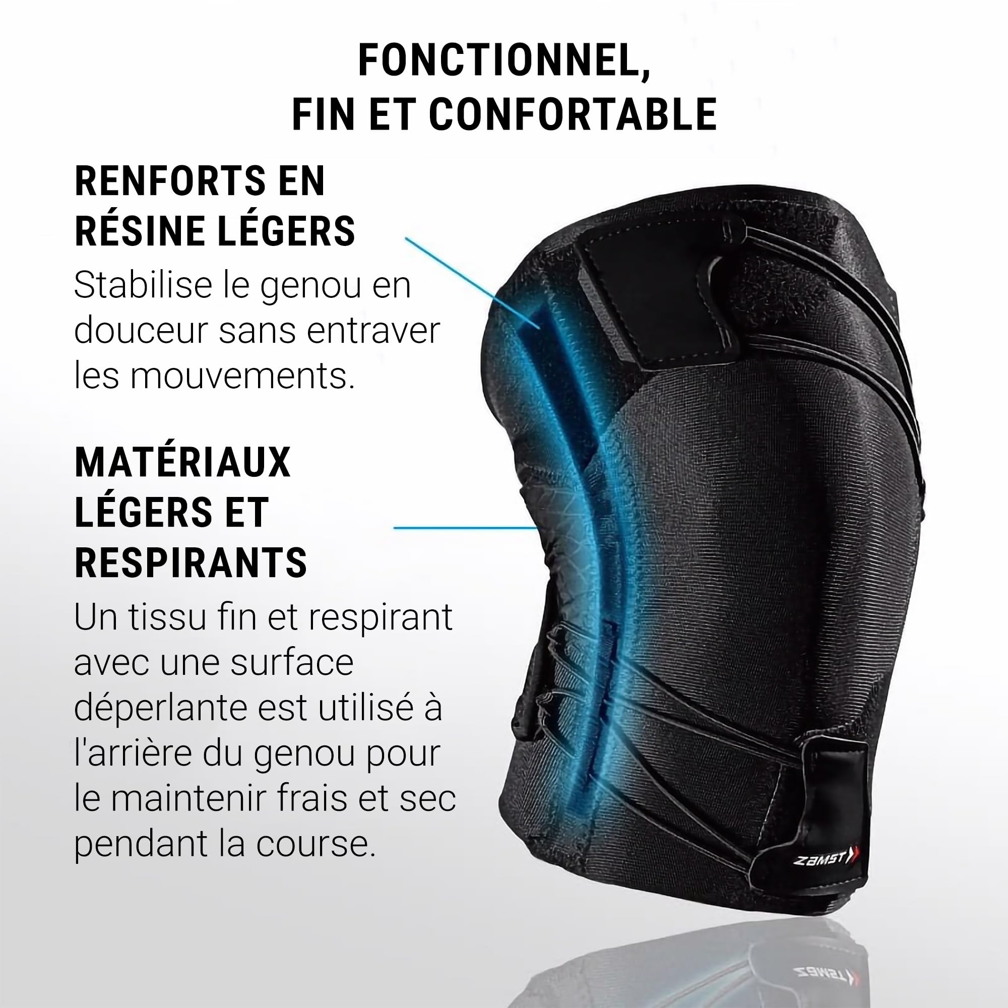 Zamst RK-1 Plus Genouillère de Sport, Spécial Running – Genouillère de Compression avec Strap en Spirale pour Hommes et Femmes – Syndrome de la bandelette ilio-tibiale – Droit, Taille M