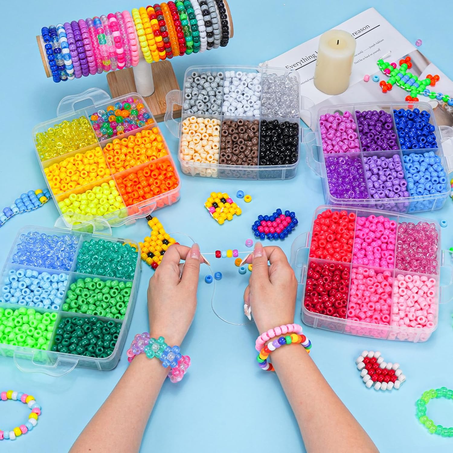 Gionlion 5250 PCS Pony Beads 30 Assorted Colors Includes Glow in The Dark Bead, Kandi Beads for Jewelry Making, Friendship Bracelet, 6x9mm Hair Bead for Braids in Shock Resistant Packaging - Image 6