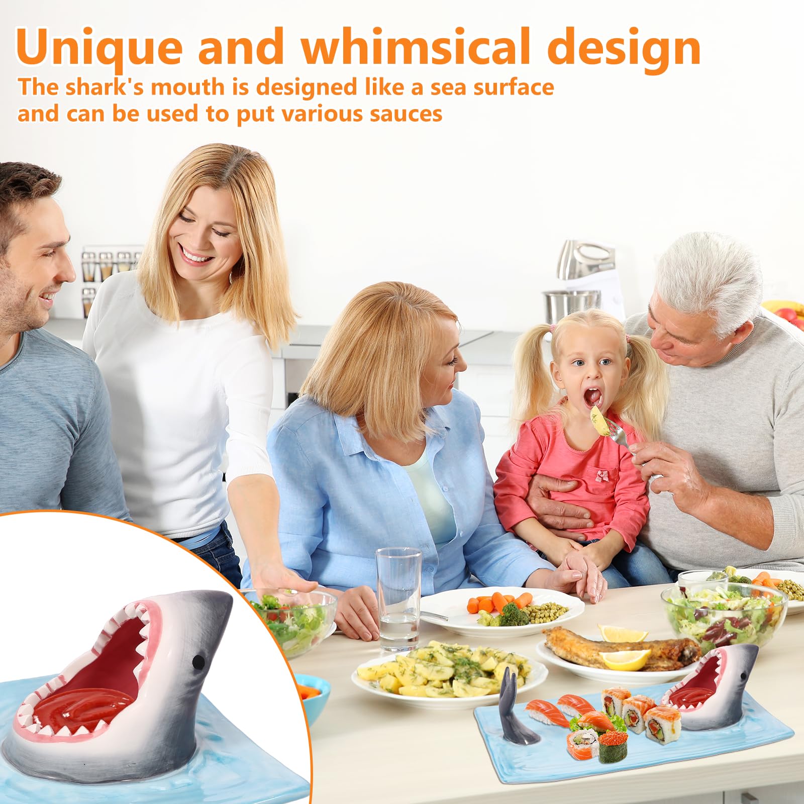 Plato para servir sushi, plato de porcelana de cerámica, 12.9 x 7.8 pulgadas, bandeja de comida de estilo japonés con soporte para salsa de soja, plato artístico para servir alimentos