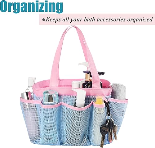 Miniatura 16 de Carrito de ducha de malla con bolsa interior impermeable, extra grande, negro, portátil, para dormitorio universitario, baño, campamento, 8 Rayas