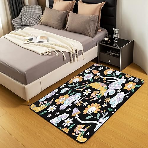 Miniatura 5 de Groovy - Alfombra de área con diseño de flores y luna, retro, floral, bohemio, para sala de estar, dormitorio, decoración del hogar, diseño de