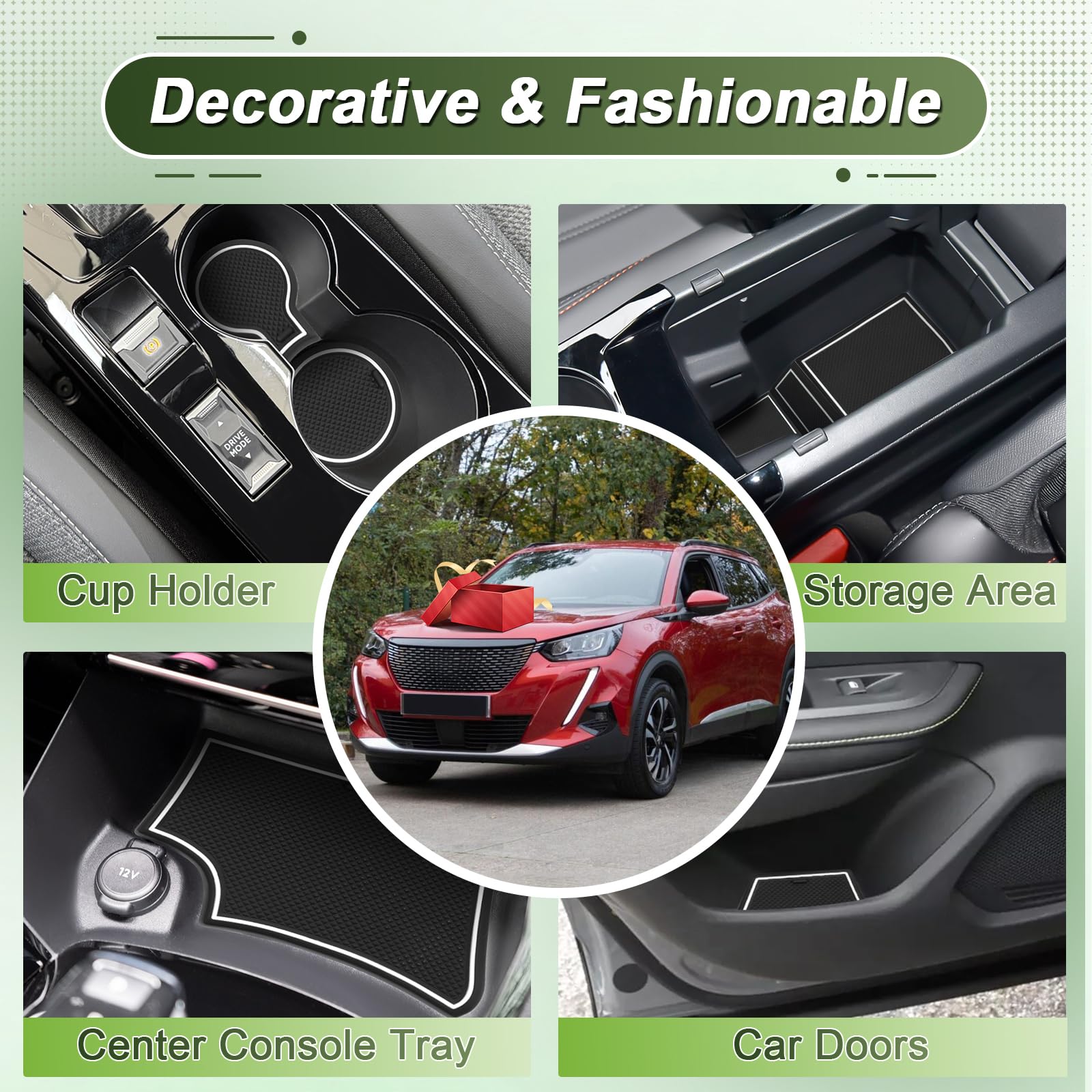 per Nuovo Peugeot 2008 E-2008 2020-2025 Tappetini Antiscivolo per Peugeot 2008 GT Line Premium Access Allure Tappetini in Gomma per Console Centrale, Porta Bicchieri, Scanalatura Porta (Bianco)