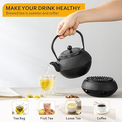 Miniatura 10 de Velaze Juego de tetera de hierro fundido, tetera japonesa preservación del calor con salvamanteles, infusor de acero inoxidable y 2 tazas, hierro