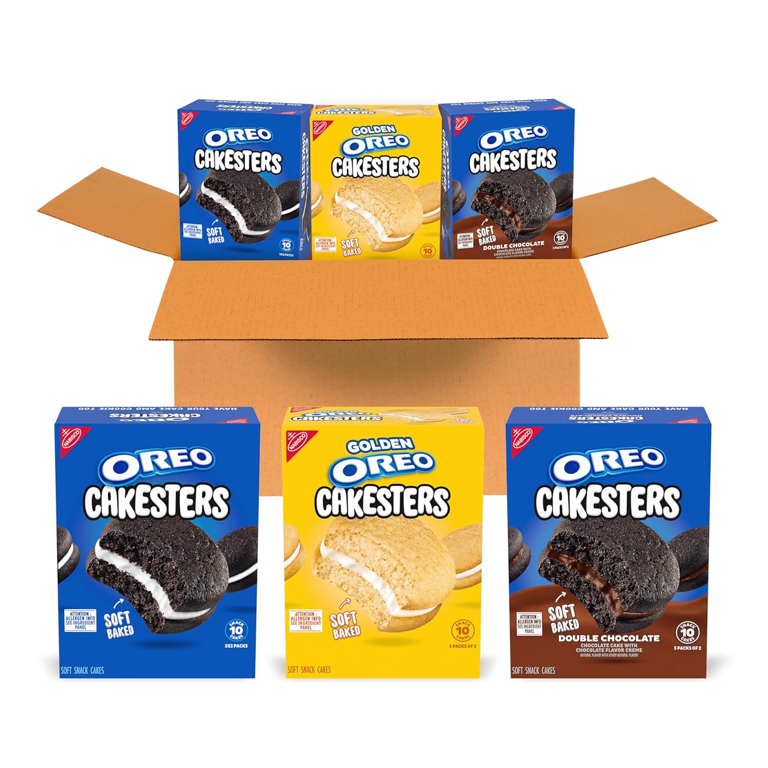OREO Cakesters Soft Snack Cakes Variety Pack, Christmas Stocking Stuffers, 3-5 Count Packs (15 Total Snack Packs, 5 Per Flavor)
