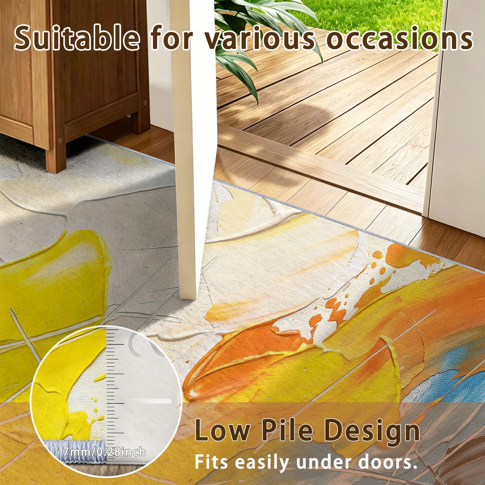Abstrakt Impasto Ölgemälde Spachtelspuren Schlafzimmer Teppich, 160 x 230 cm Teppich Modern Waschbarer Kurzflor Weich rutschfest Rückseite für Wohnzimmer Esszimmer Badezimmer Küchen Büro, Mehrfarbig