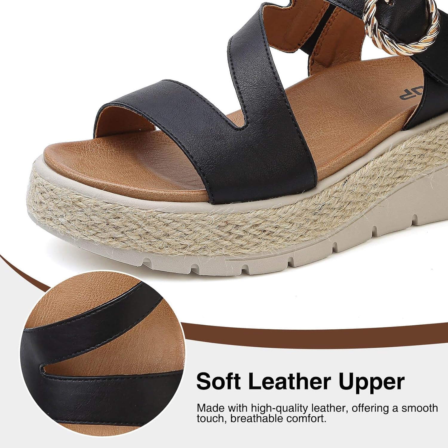 ziitop Womens Wedge Platform Espadrille Sandals with Orthopedic Arch Support Adjustable Ankle Strap Open Toe for Casual Walking
