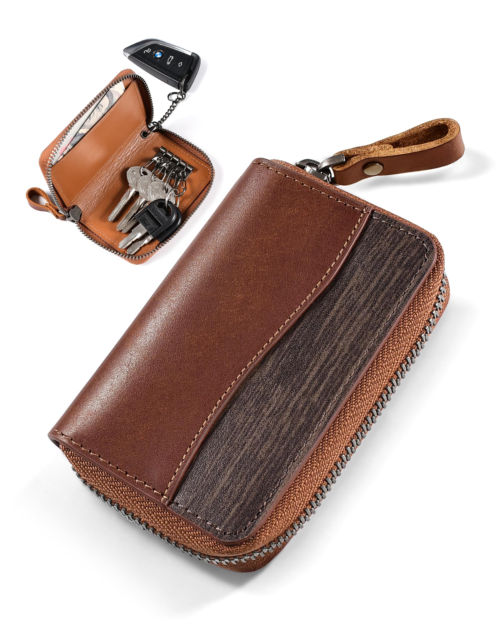 Pueblo Leather Key Case Brown 4 Hook Smart Key Genuine Cowhide Zipper Japan