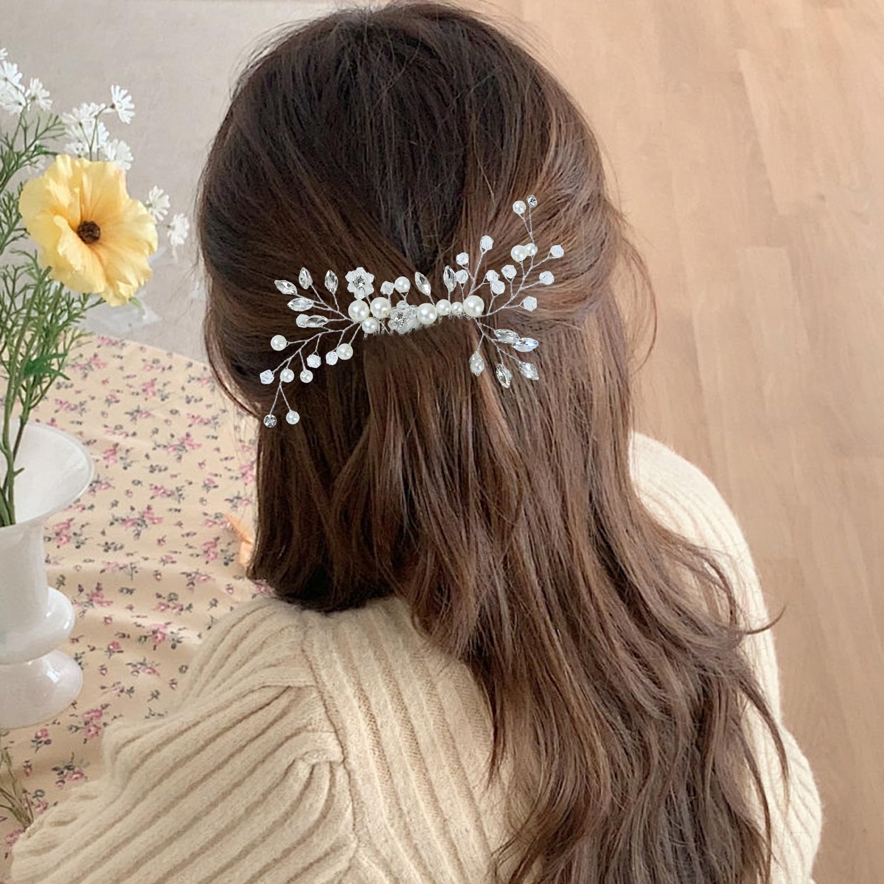 Umimiss 9pcs Bridal Hair Accessories in Gold/Silver Pearl for Wedding and Bridesmaids (SILVER) - Image 4