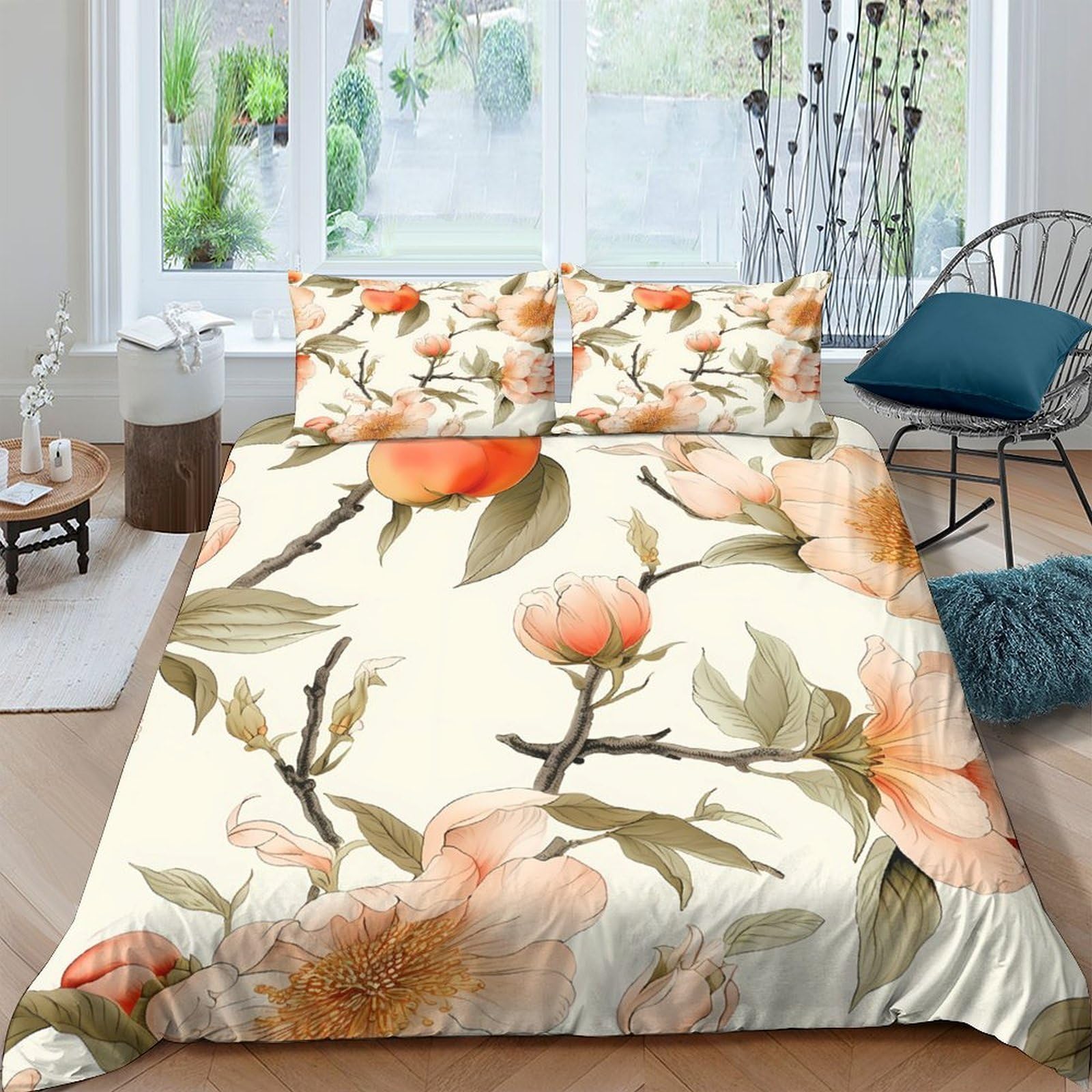 Ctjqhvkz Style-1 3D Printed Peony Blossom Fitted Sheet Microfiber Soft Anti-Slip Mattress Cover For Bedroom Floral Decor Single（135X200cm）