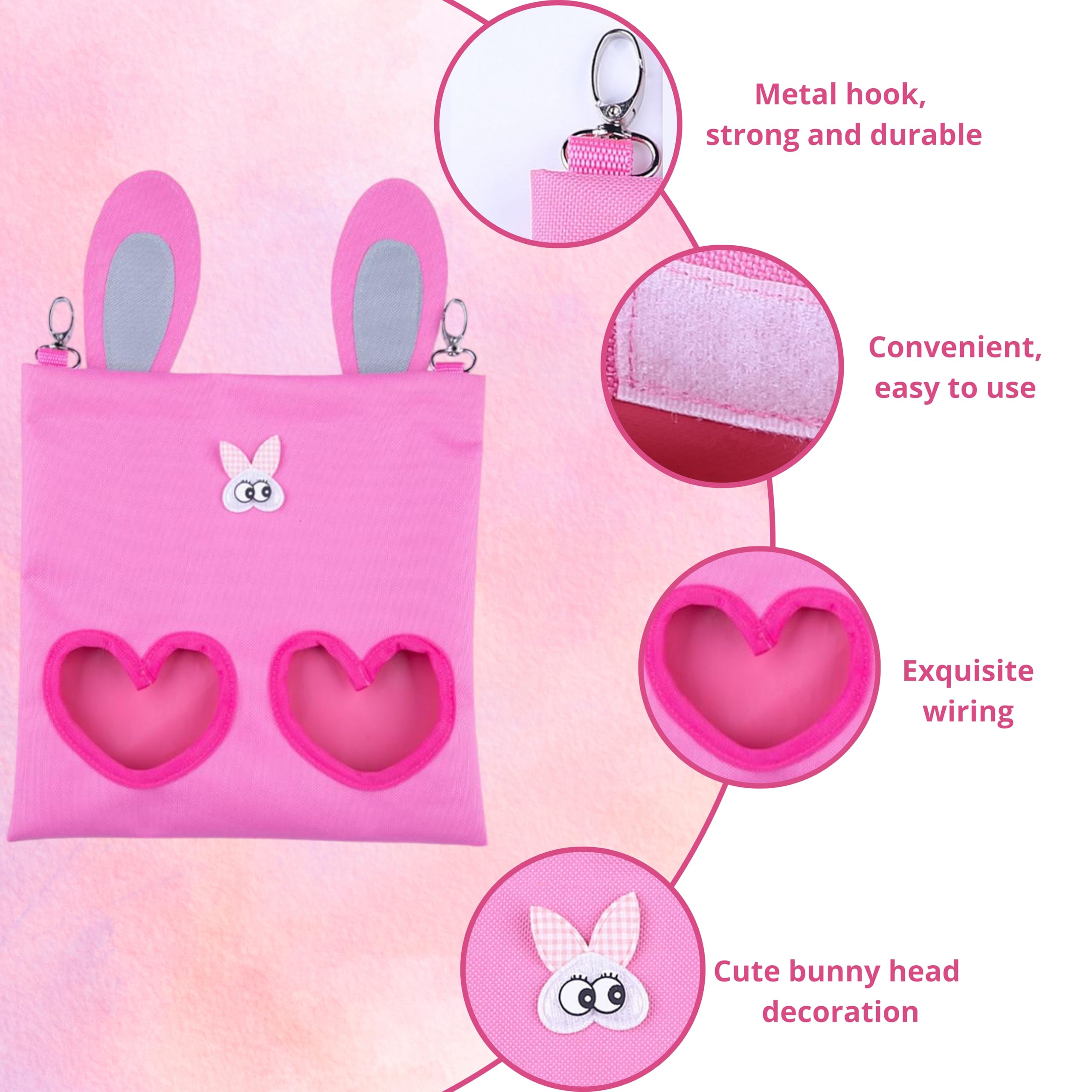 Hanging Rabbit Hay Feeder Bag with Chew Toys Set, Guinea Pig Hay Feeder, Bunny Feeders Holder Storage for Small Pets Bunnies Chinchilla Guinea Pigs Hamster Rats (Pink) - image 3