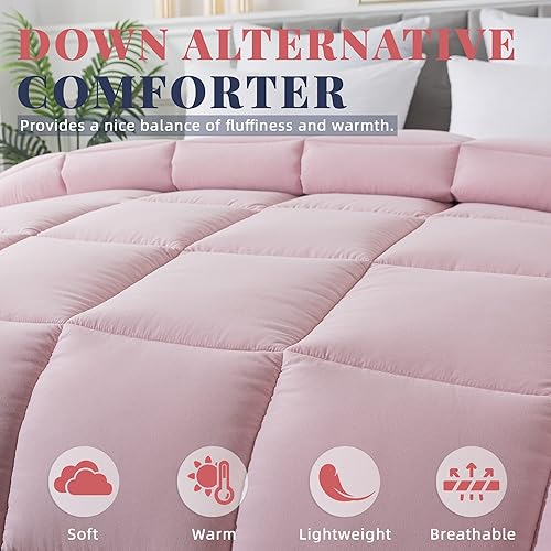 Miniatura 3 de Cosybay Edredón alternativo de plumón (rosagris claro, individual)  Edredón de cama suave acolchado para todas las estaciones  Inserto de edredón