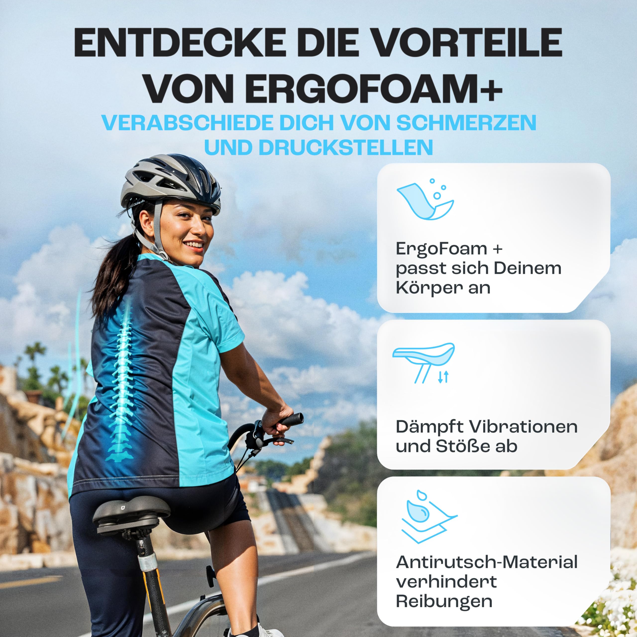 Fahrradsattel - mit ErgoFoam+ I maximaler Fahrkomfort I ergonomischer Fahrrad Sattel für Damen & Herren I Fahrradsattel Herren bequem, Sattel Damen bequem weich