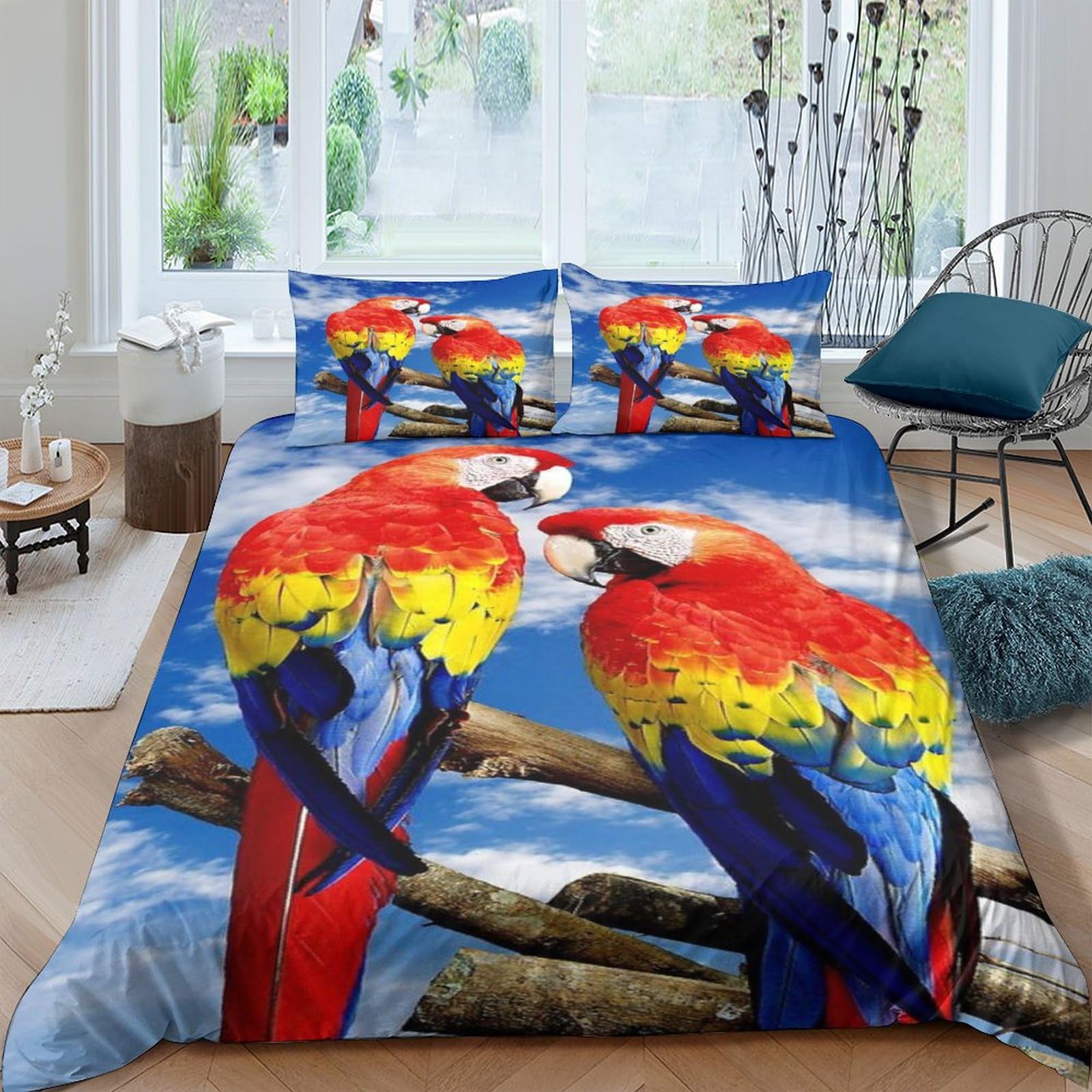Housse de couette wild animal imprimée 3D perroquet avec taie King 220x240cm