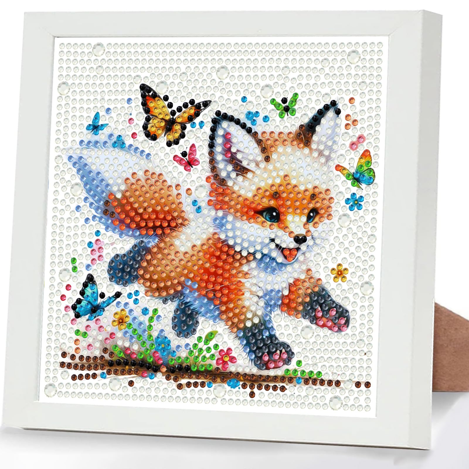 GHHKUD Fox Diamond Art Kits for Kids with Frame, Animal 5D Diamond Painting Kit for Kids Adults, Crystal Small Diamonds Gem Art Crafts Kits Gift for Girls Boys Children Ages 6-8-12(7x7inch) — image 1