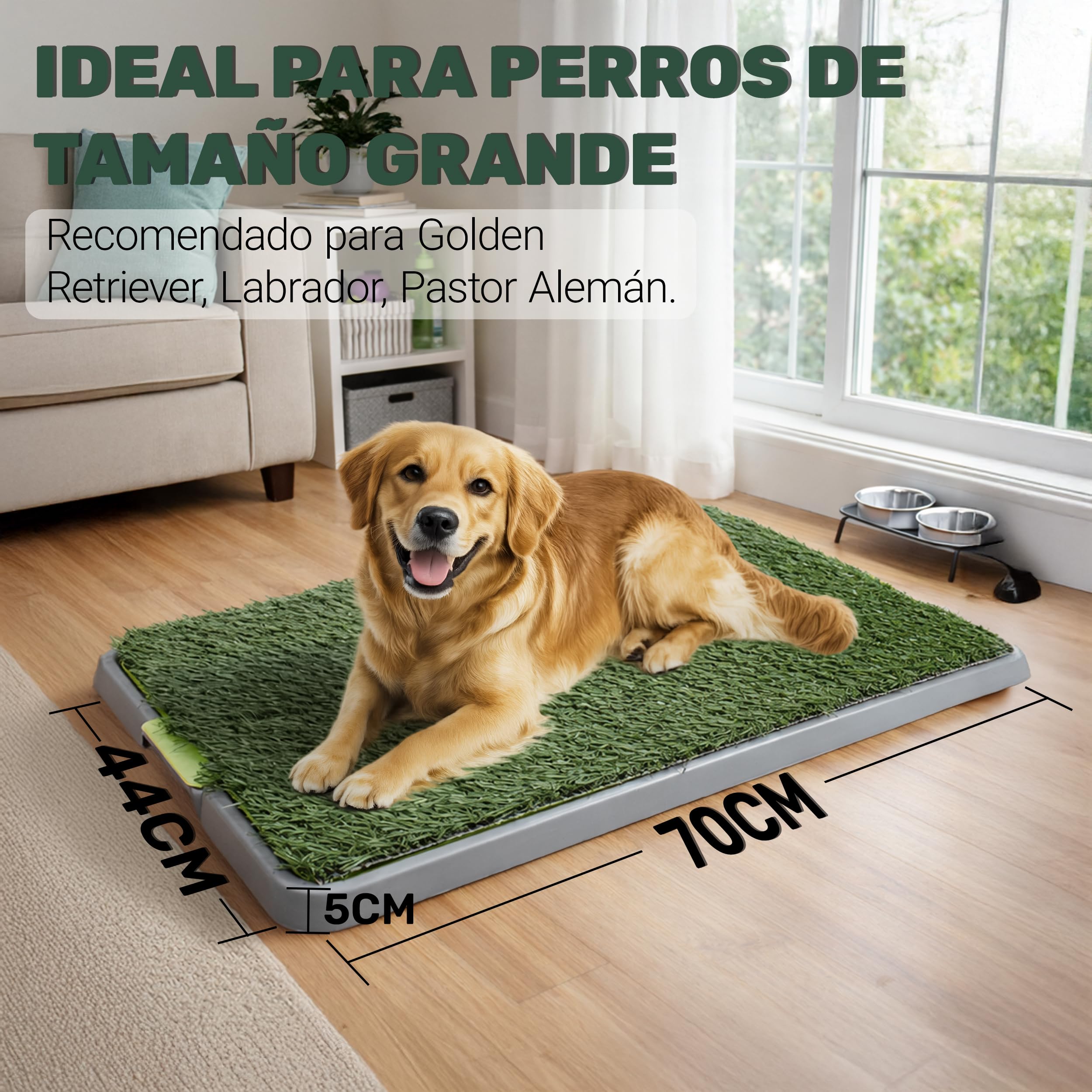 Inodoro para Perros con Césped Artificial, Baño Entrenamiento Interior y Exterior 67 x 42 x 5 cm, Bandeja Antideslizante con Drenaje, Reutilizable y Fácil de Limpiar para Cachorros y Perros Adultos