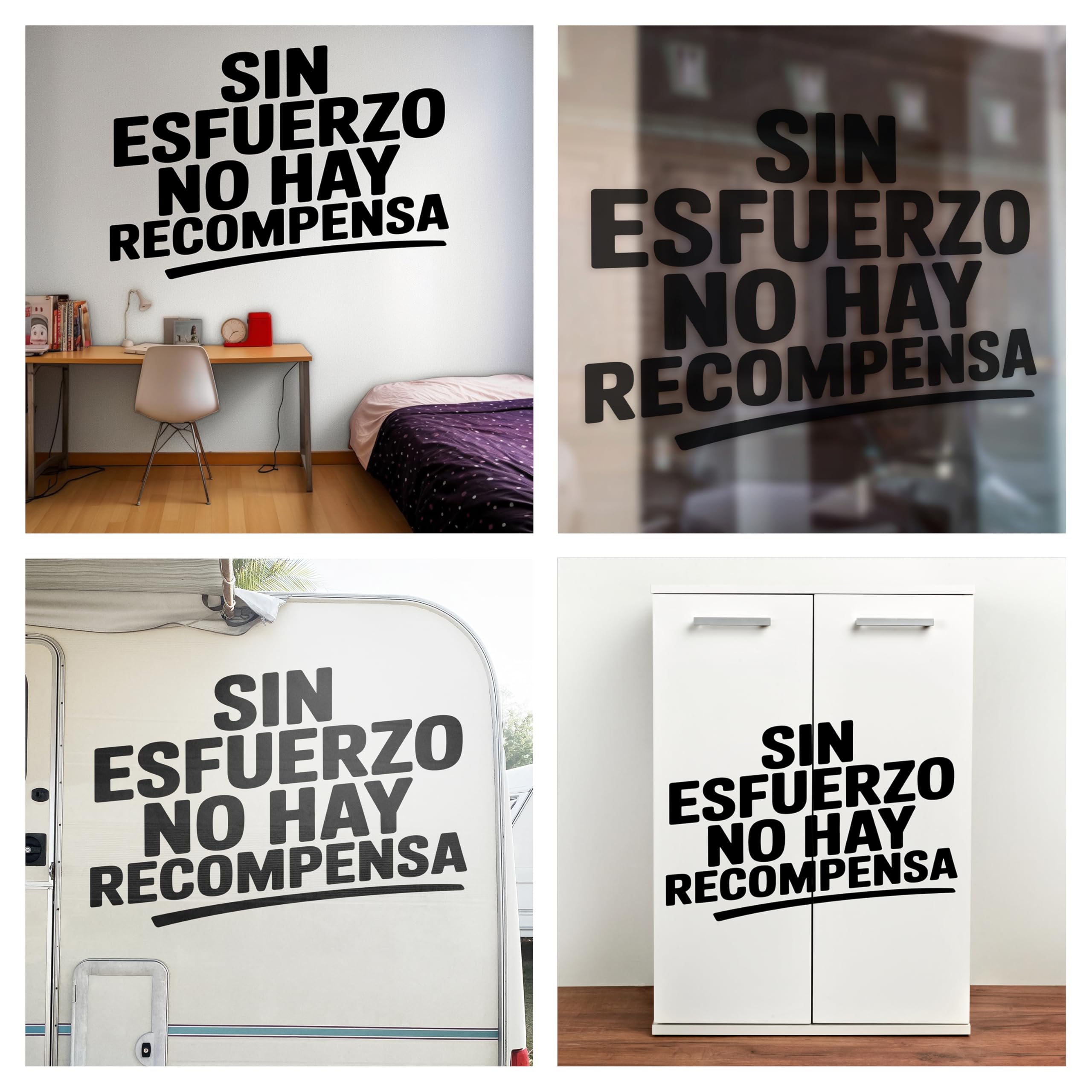 Vinilo Decorativo de Pared con Frase Motivadora "Sin Esfuerzo No Hay Recompensa" | Adhesivo para Gimnasio, Oficina o Estudio | Pegatina con Mensaje de Superación (Negro, 140 x 97 cm)