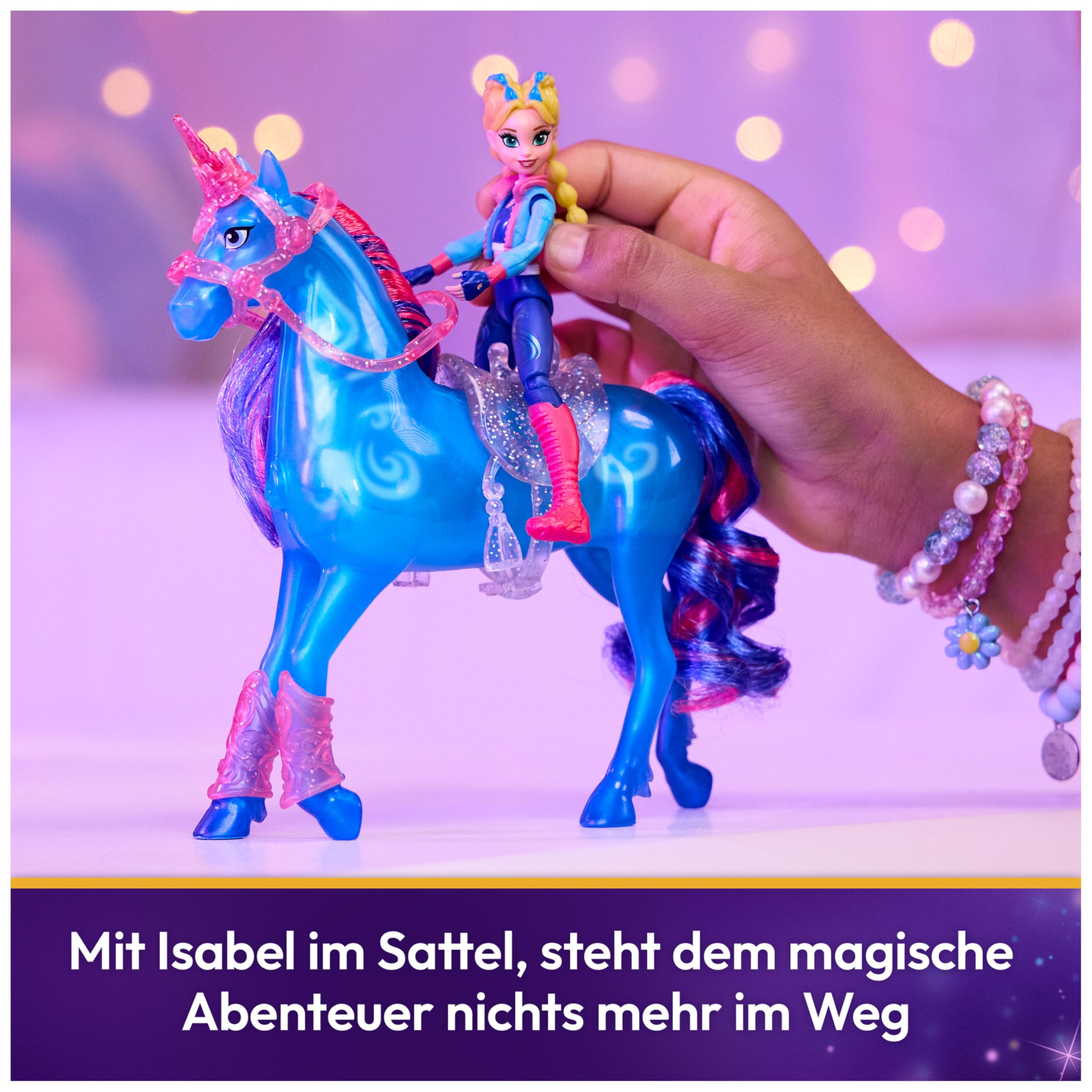 Unicorn Academy - Train and Glow River mit Isabel Set, ca 12 cm Originalfiguren zur Netflix Serie, mit Leuchtfunktion und Trainingszubehörteilen, für Kinder ab 4 Jahren