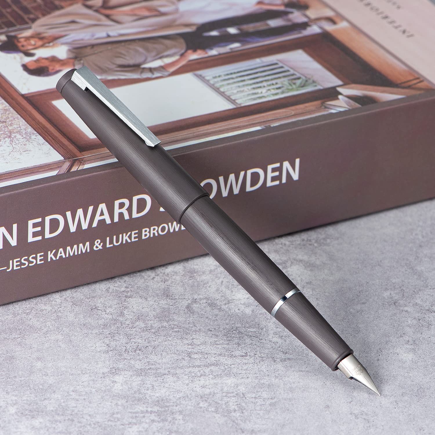 Jinhao 80 Gray Fiber Brushed Fountain Pen, Iridium Fine Nib with Converter and Small Pen Bag Set (Silver Clip) - Image 3