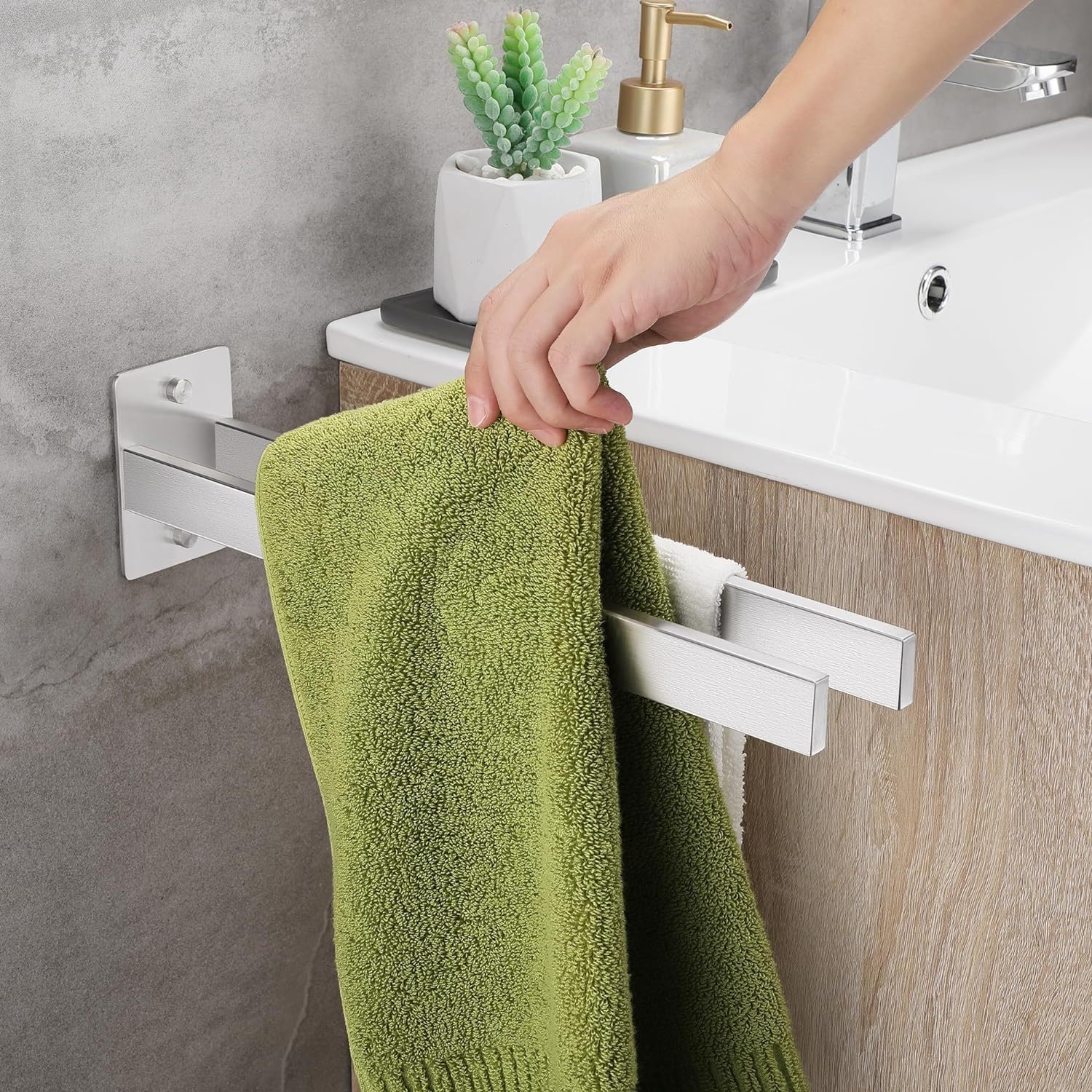 Porta Asciugamani Bagno,SUS304 Appendi Asciugamani Bagno,Porta Asciugamani Bagno da Parete 40cm,Due Metodi di Installazione, Adesivo/Perforato, per Bagni, Cucine