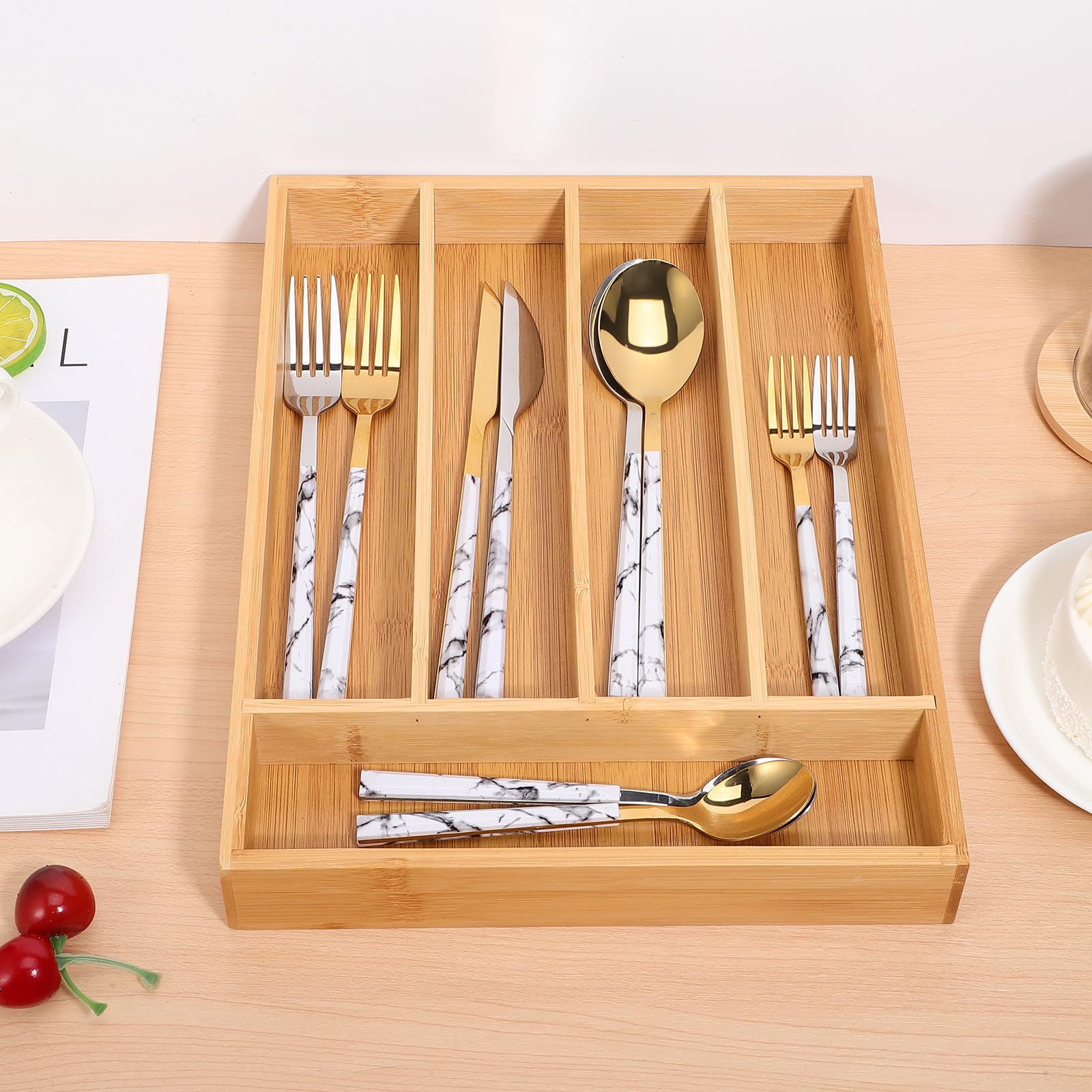 Küchenorganizer mit 5 Fächern, schmaler Besteckhalter, langlebig und vielseitig, Schubladenaufbewahrung, ordentliche Küchenorganisation, ideal für Utensilien und Besteck