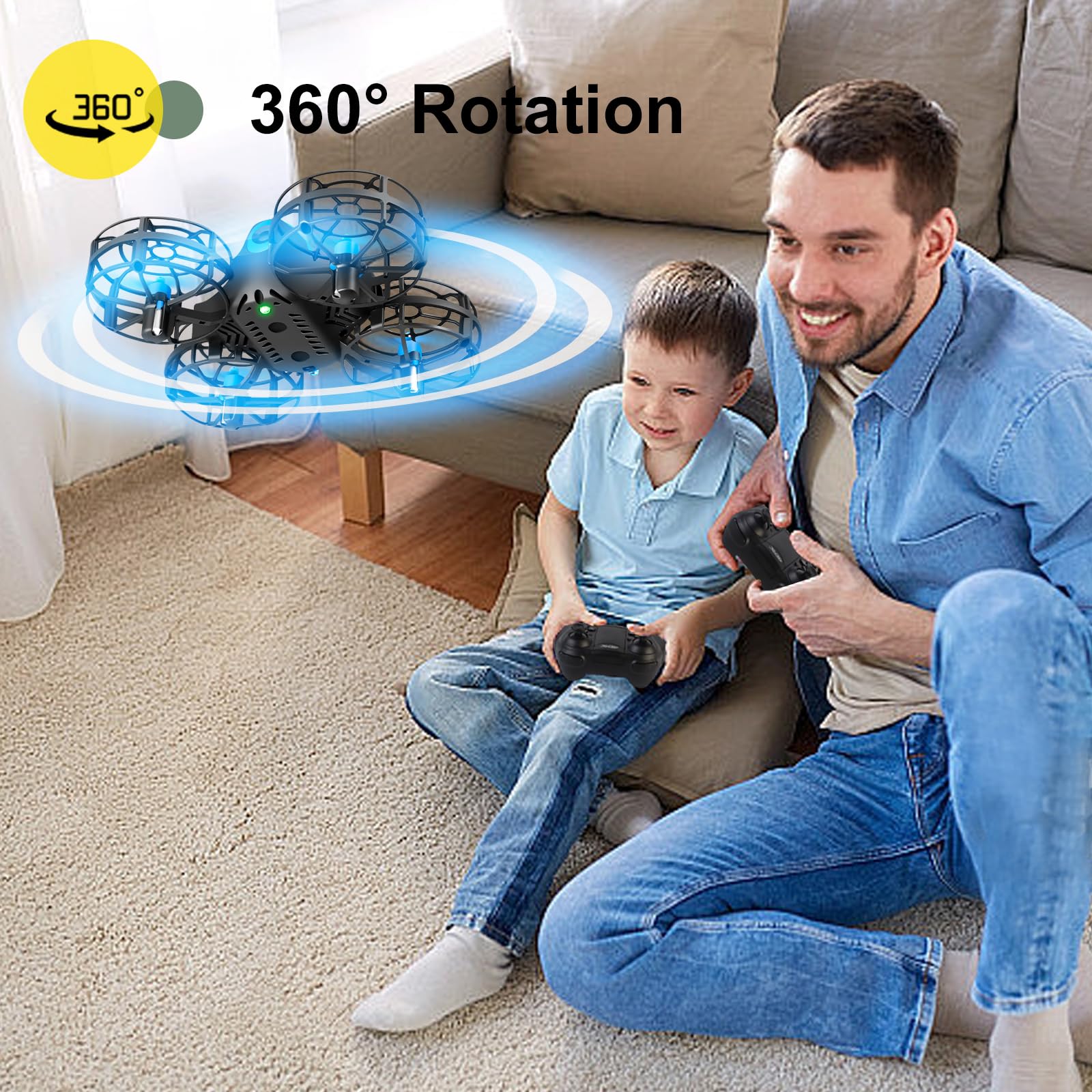 4DRC V18 Mini Dron con 2 Controlli per Bambini, Principianti, Flip 3D, Luci, Modalità Senza Testa, 3 Velocità, Planata Auto, Altitudine Fissa, 2 Batterie, Quadricottero RC, Regalo per Ragazzi