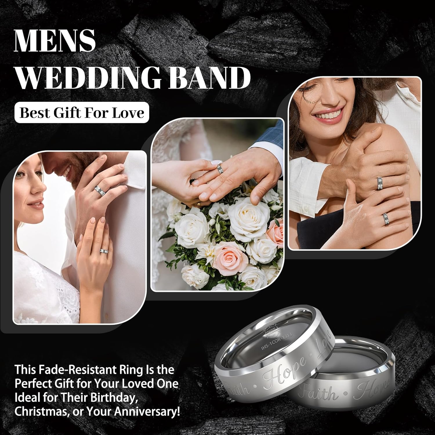 CONBOLA Tungsten Ring for Men,6mm 8mm Wedding Band, Silver Polished Finish Step Edge Wedding Rings for Men Women,Goth Style Matte Rings Engagement Rings, Durable Mens Wedding Band Jewelry Gift Comfort Fit - Image 7