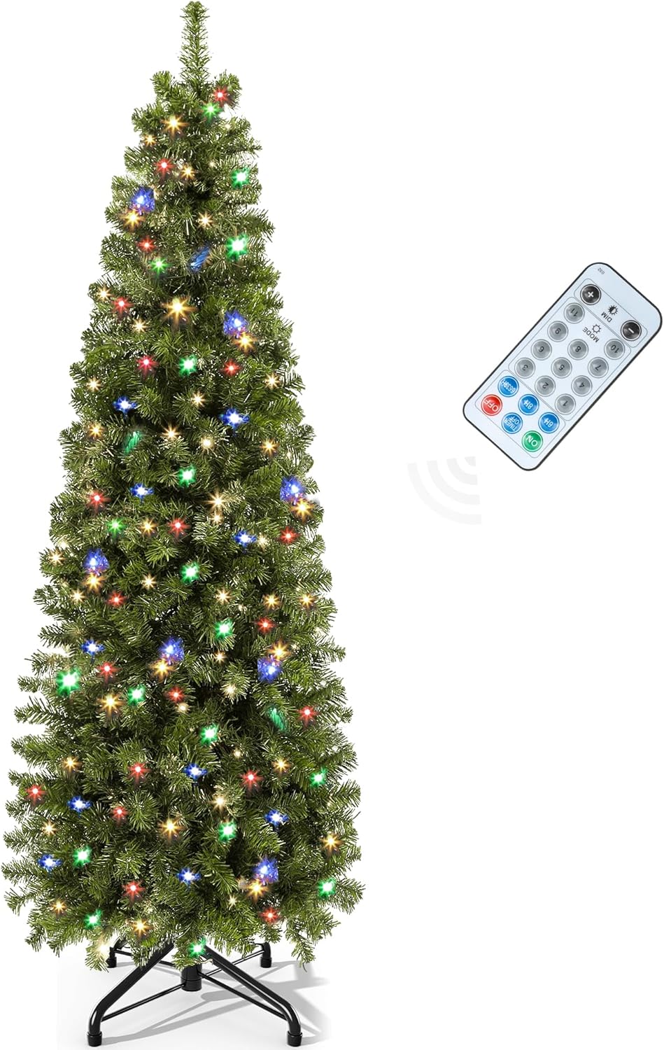 YITAHOME Pre-Lit Artificial Pencil Christmas Tree 6 FT with Remote, Fraser Fir, Slim Green Christmas Tree with 700 Branch Tips and 200 Lights Green 6ft