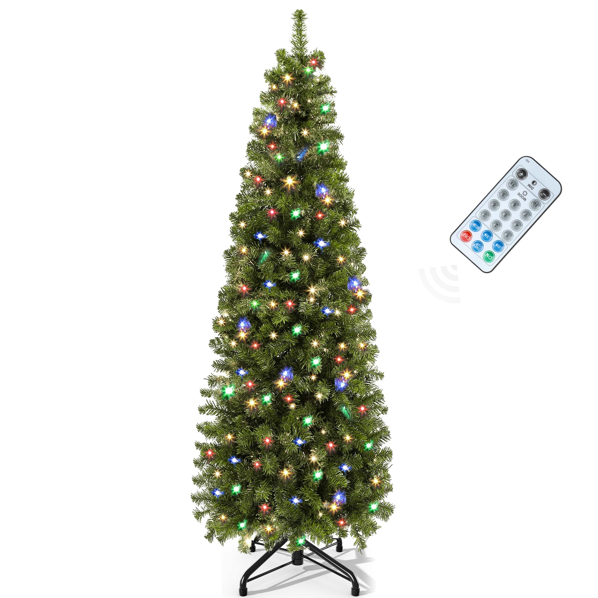 YITAHOME 6FT Prelit Green Fraser Fir Pencil Christmas Tree with Remote | Slim Green Christmas Tree with 700 Branch Tips and 200 Lights