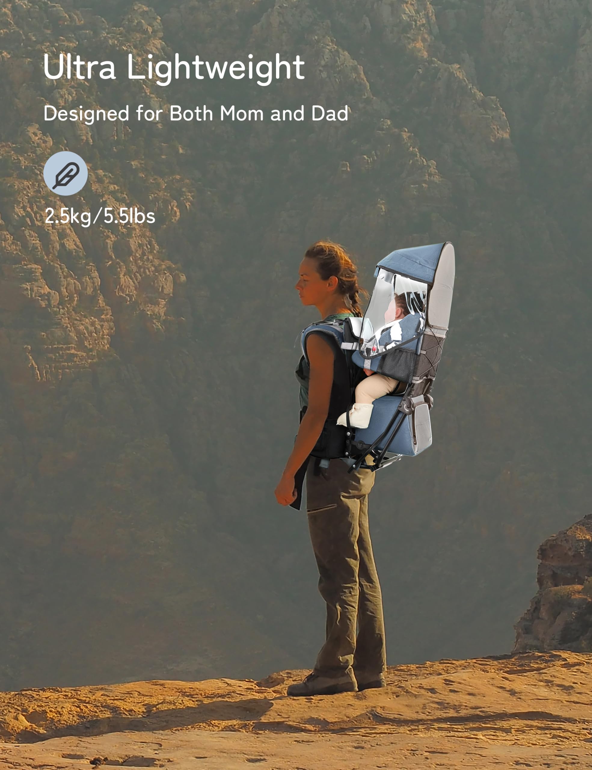 besrey Mochila portabebés, mochila de senderismo para niños pequeños con asiento de seguridad de 3 alturas, correas ajustables y cinturón de cintura, marco plegable, ligero, gran capacidad, para