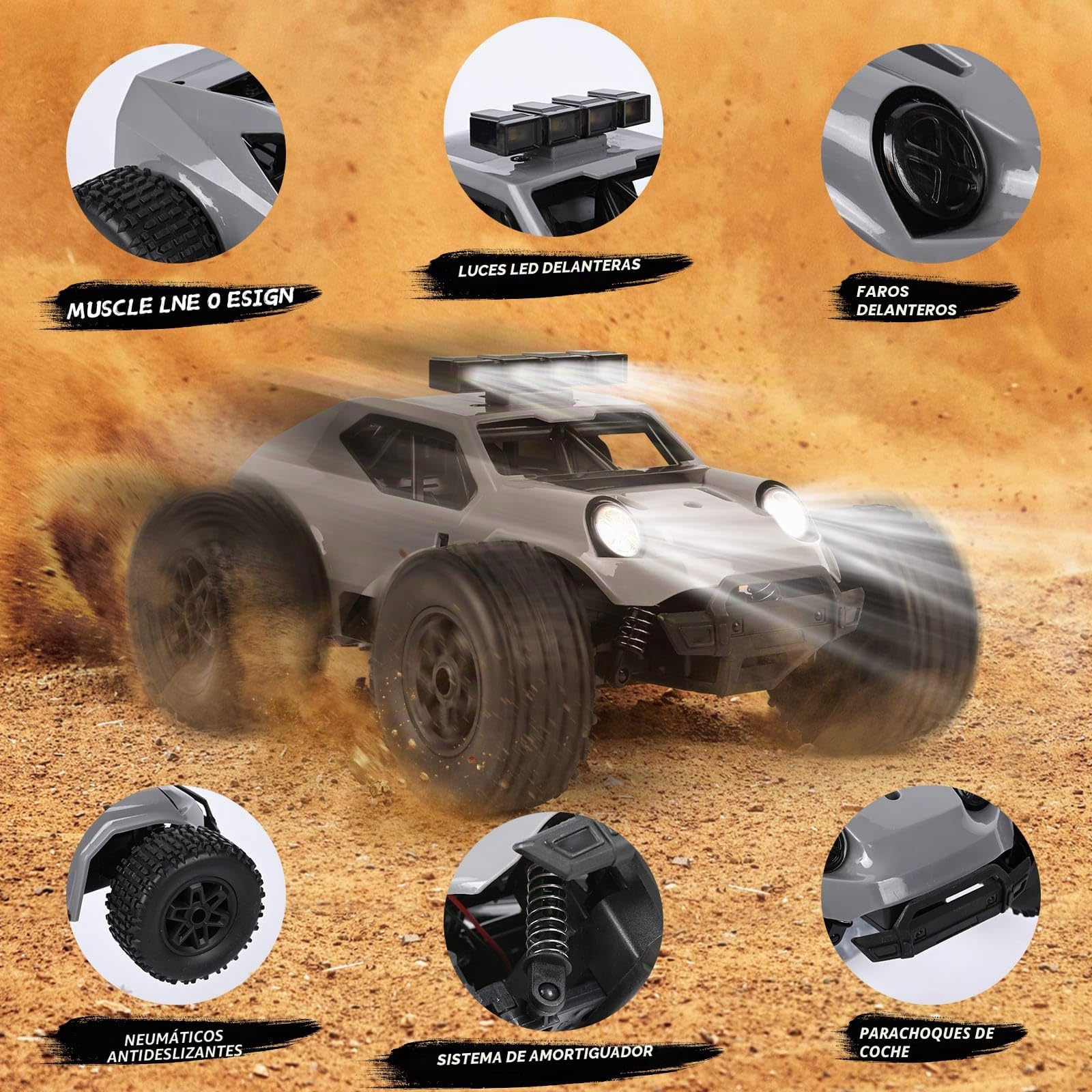 Comius Sharp Coche Teledirigido, Coche Teledirigido De Alta Velocidad 1/20 25km/H, Todo Terreno Todoterreno con Luces Led, Regalo para Niños De 7 A 14 Años(Gris)