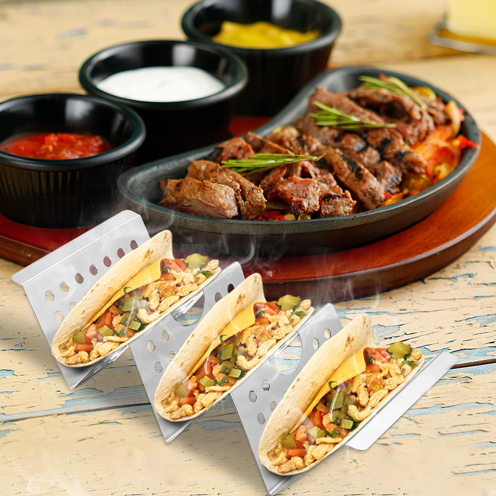 POPETPOP 8 Piezas Soporte para Tacos de Acero Inoxidable, Plata
