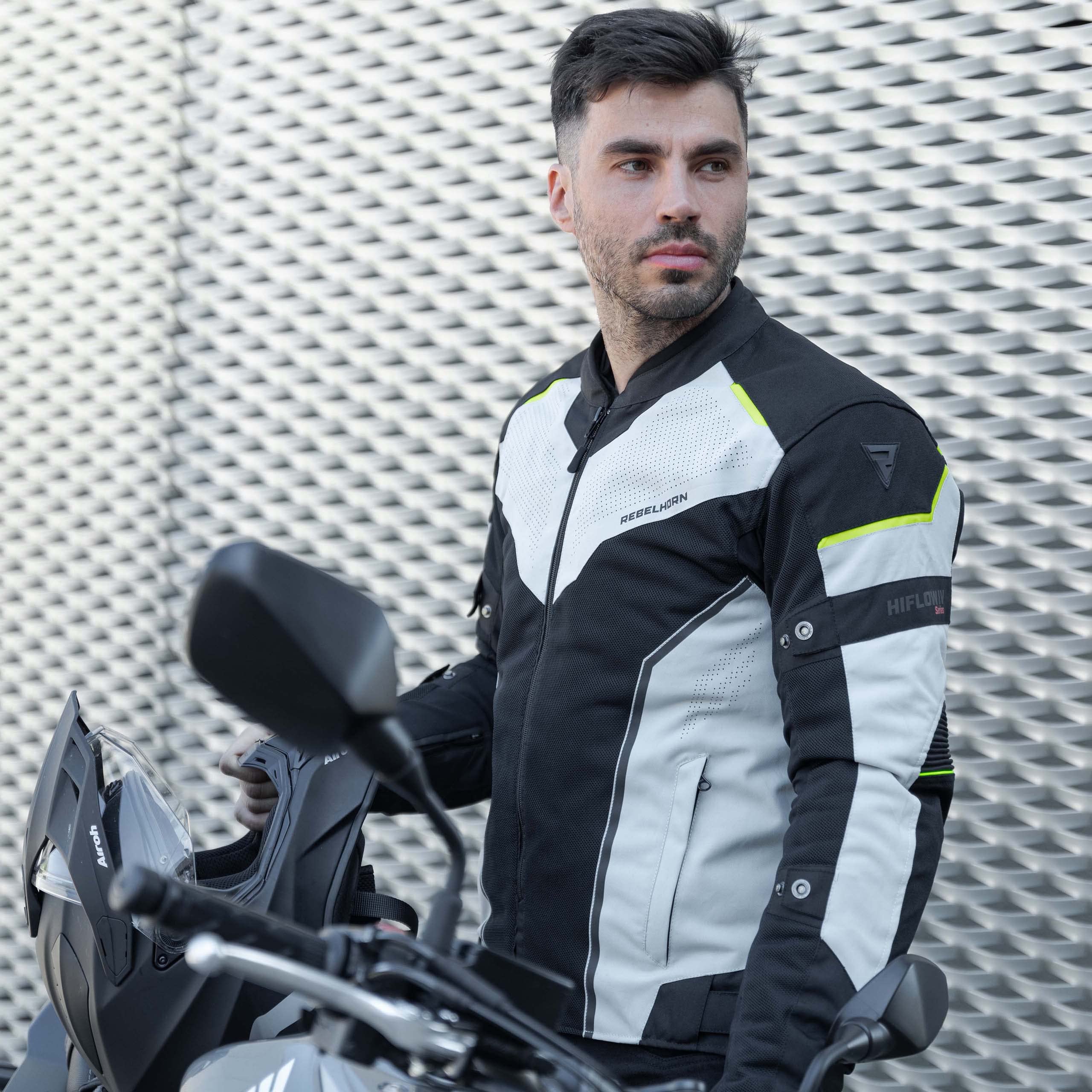 REBELHORN Hiflow IV męska kurtka motocyklowa | zdejmowana membrana Humax | ochraniacze na łokcie i ramiona poziom 2 | wstawki wentylacyjne z siateczki | zdejmowana podszewka termiczna
