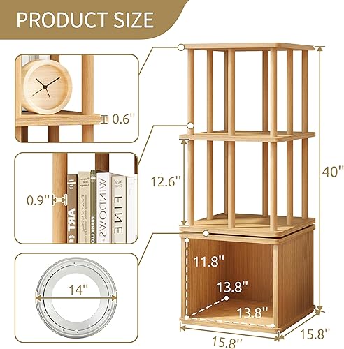 Miniatura 2 de IOTXY Estantería giratoria de madera, estantería giratoria cuadrada de 3 niveles con varillas de haya maciza, estante de almacenamiento vertical