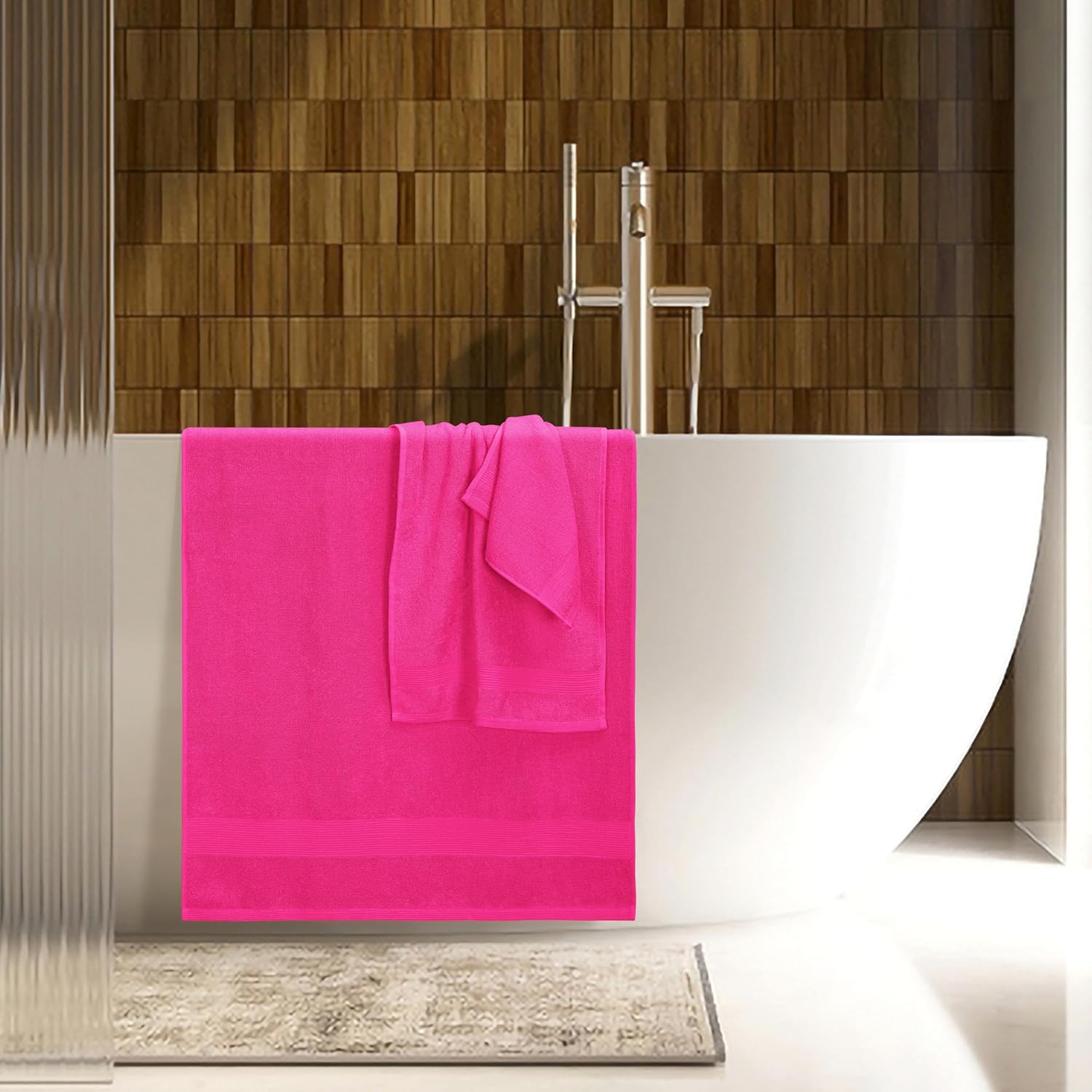 Belizzi Home 8 Piece Towel Set 100% Ring Spun Cotton, 2 Bath Towels 27x54, 2 Hand Towels 16x28 and 4 Washcloths 13x13 - Ultra Soft Highly Absorbent Machine Washable Hotel Spa Quality - Hot Pink - Image 5